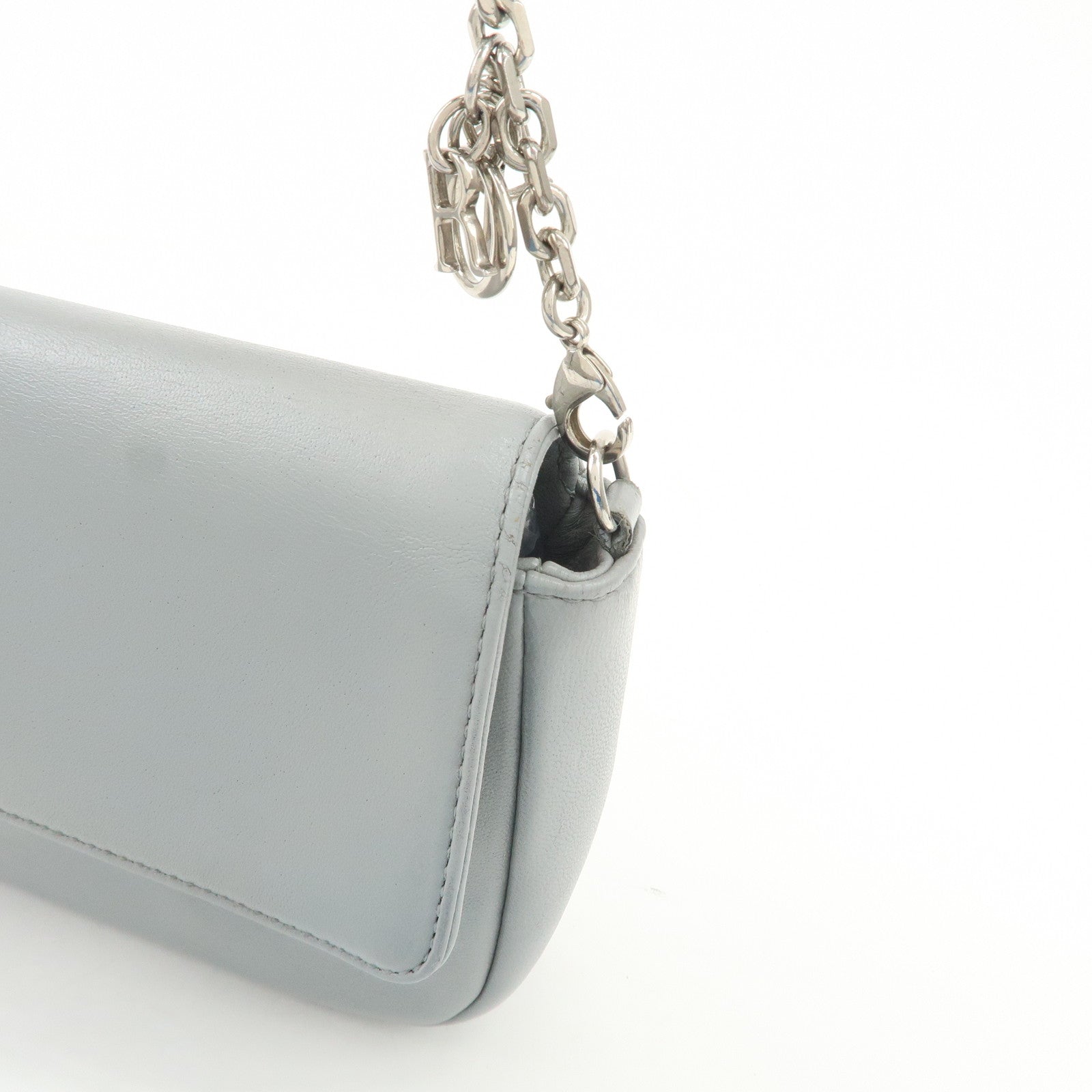 Christian Dior Leather Chain Shoulder Bag Light Blue 112-MA-0174