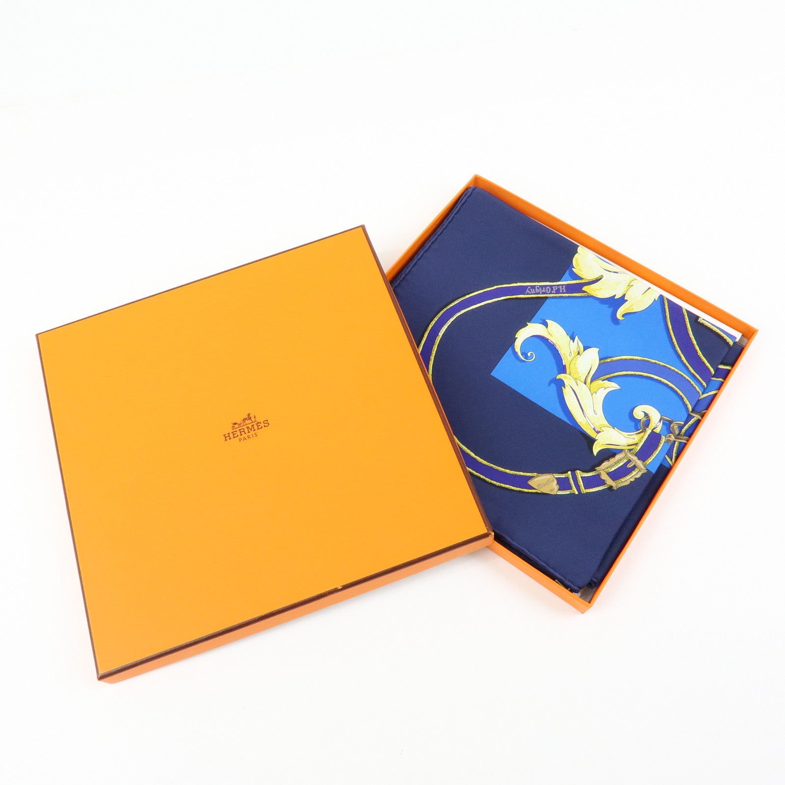 HERMES Carre90 Silk100% L’INSTRVCTION DV ROY Scarf Navy Blue Purple