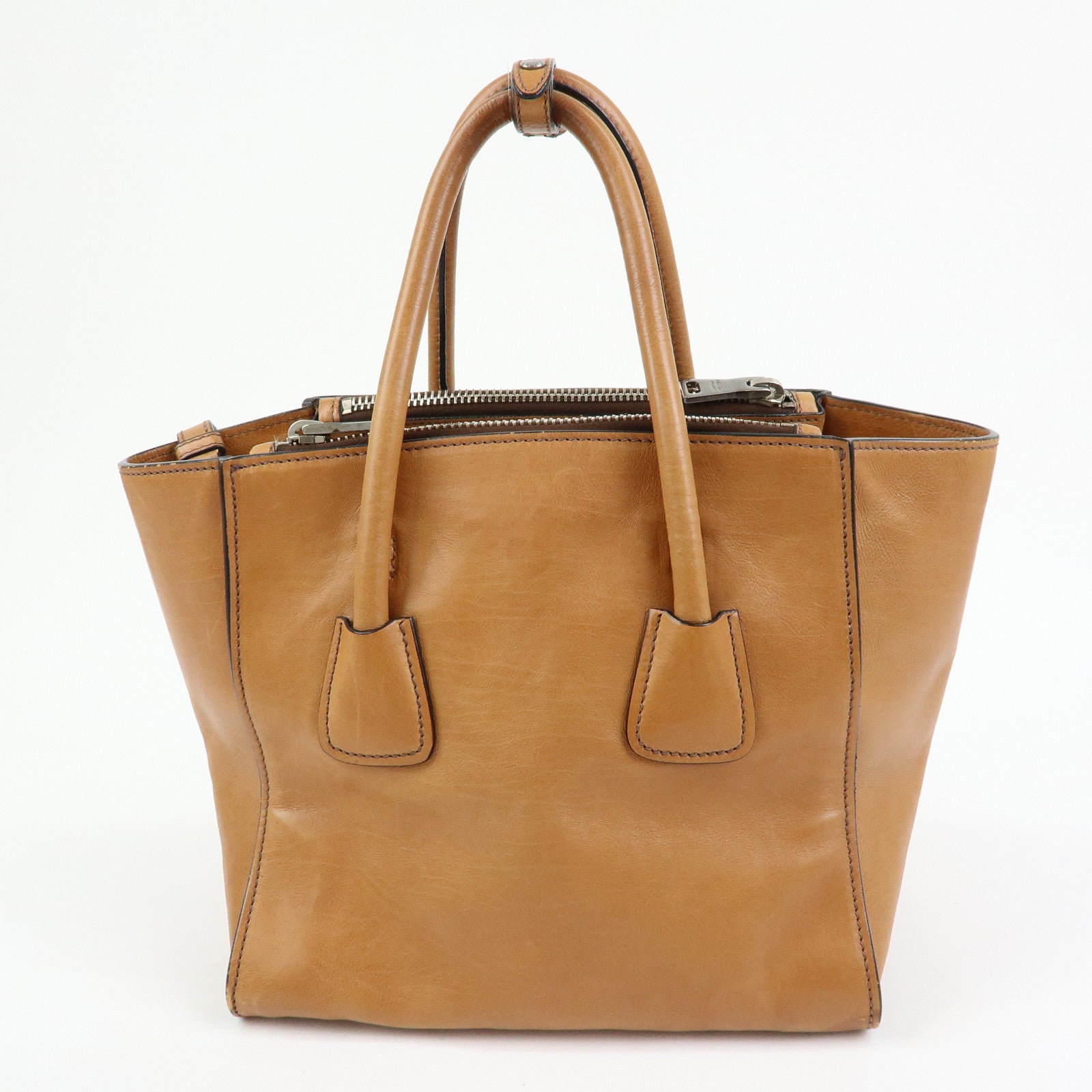 PRADA Triangle Logo Calf Leather 2Way Bag Hand Bag Brown BN2625