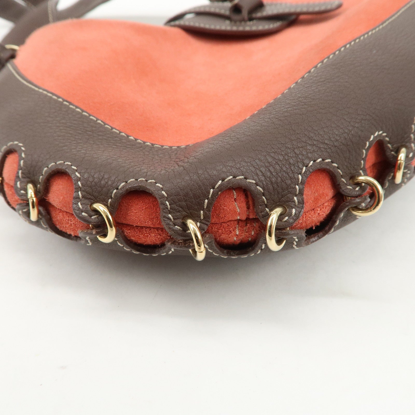 LOEWE Leather Suede Shoulder Bag Hand Bag Brown Red Gold HDW