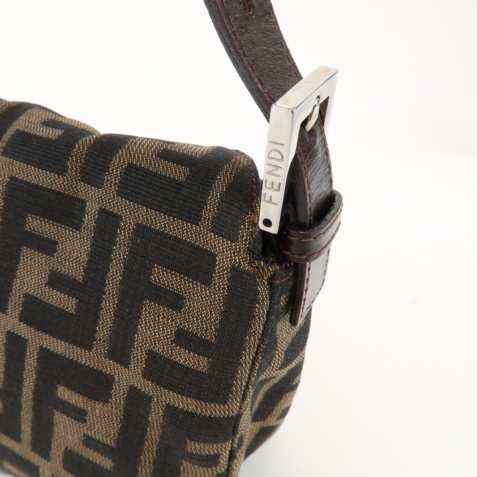FENDI Zucca Canvas Leather Shoulder Bag Hand Bag Brown Black 26725