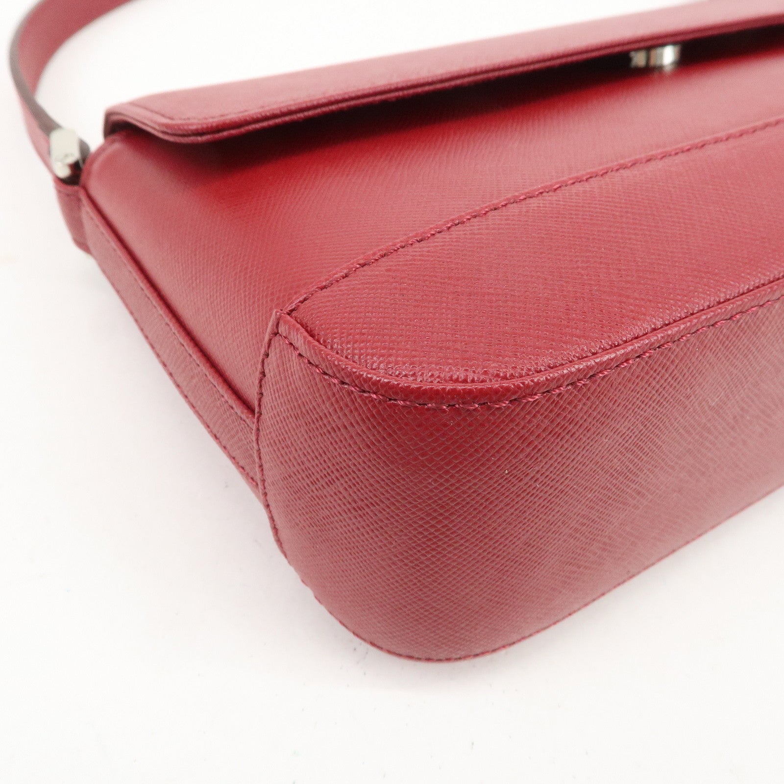 BURBERRY Logo Leather Shoulder Bag Hand Bag Red Silver