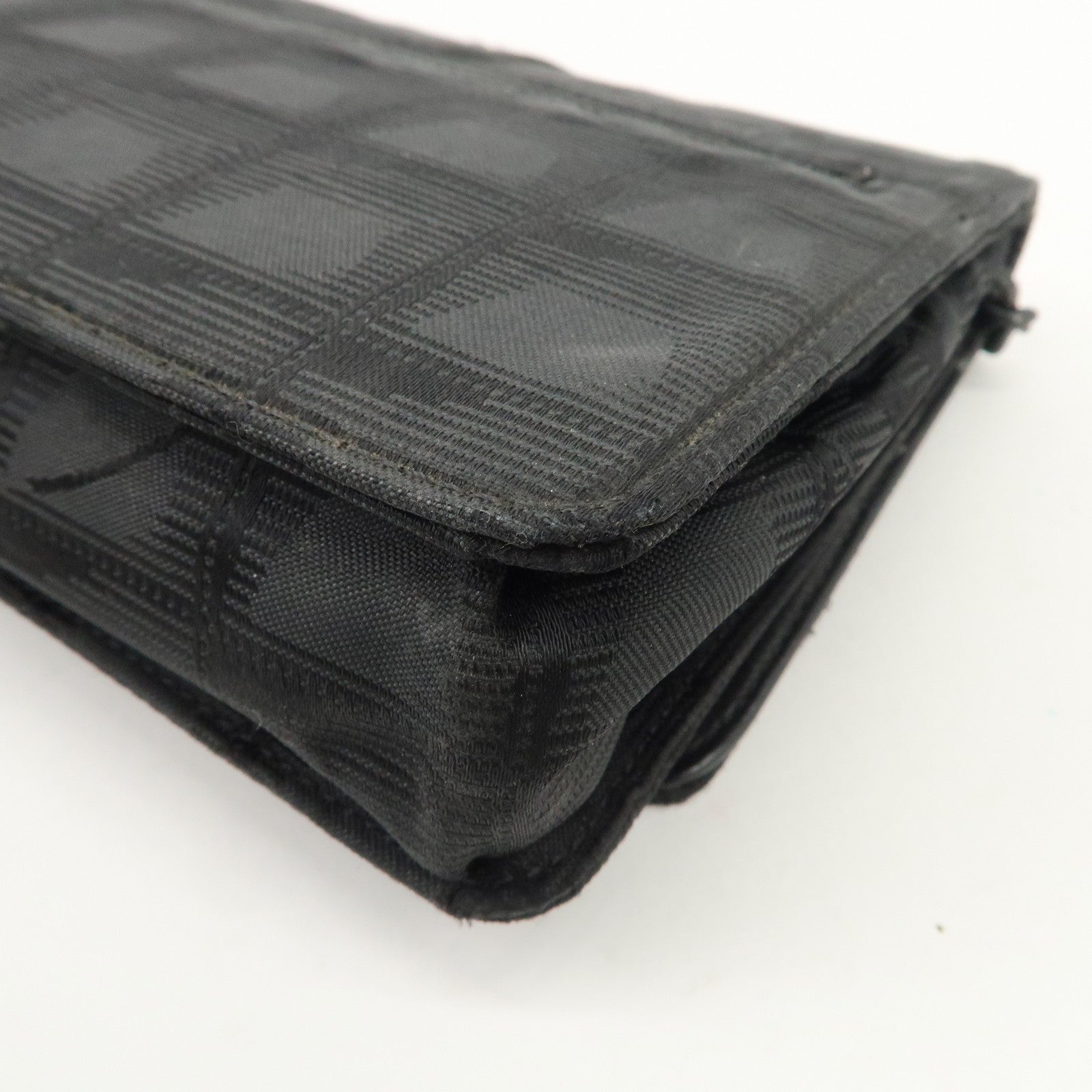 Chanel New Travel Line Nylon Jacquard Leather Chain Wallet Black A15772 Used