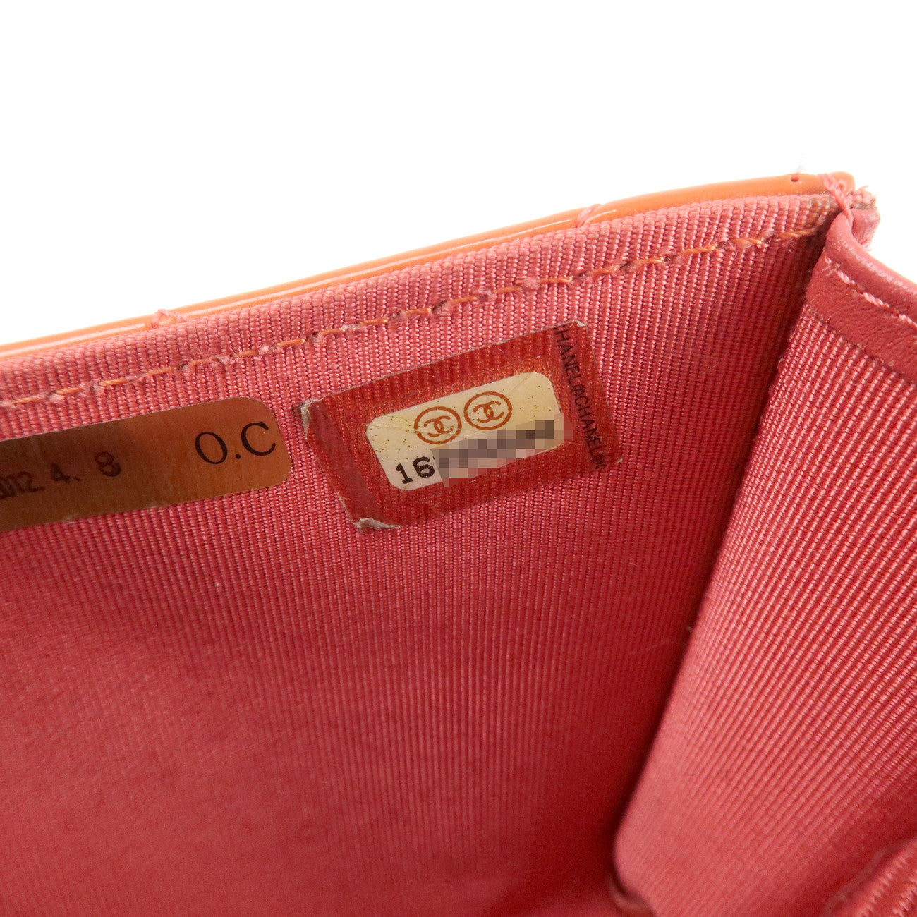 CHANEL Matelasse Patent Leather Long Wallet Card Case Pouch Orange Used