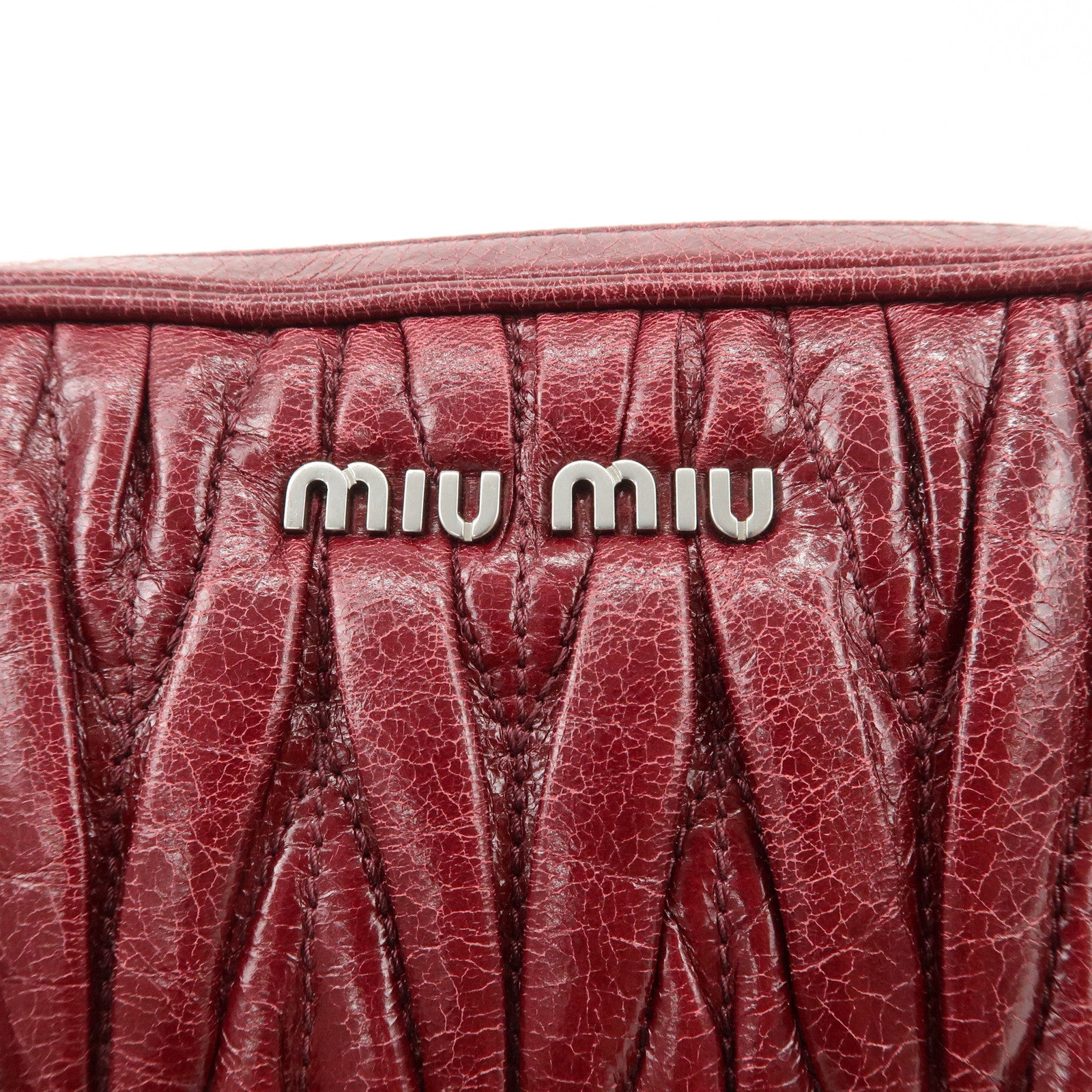 MIUMIU Matelasse Leather Shoulder Bag Burgundy Silver Hardware Used