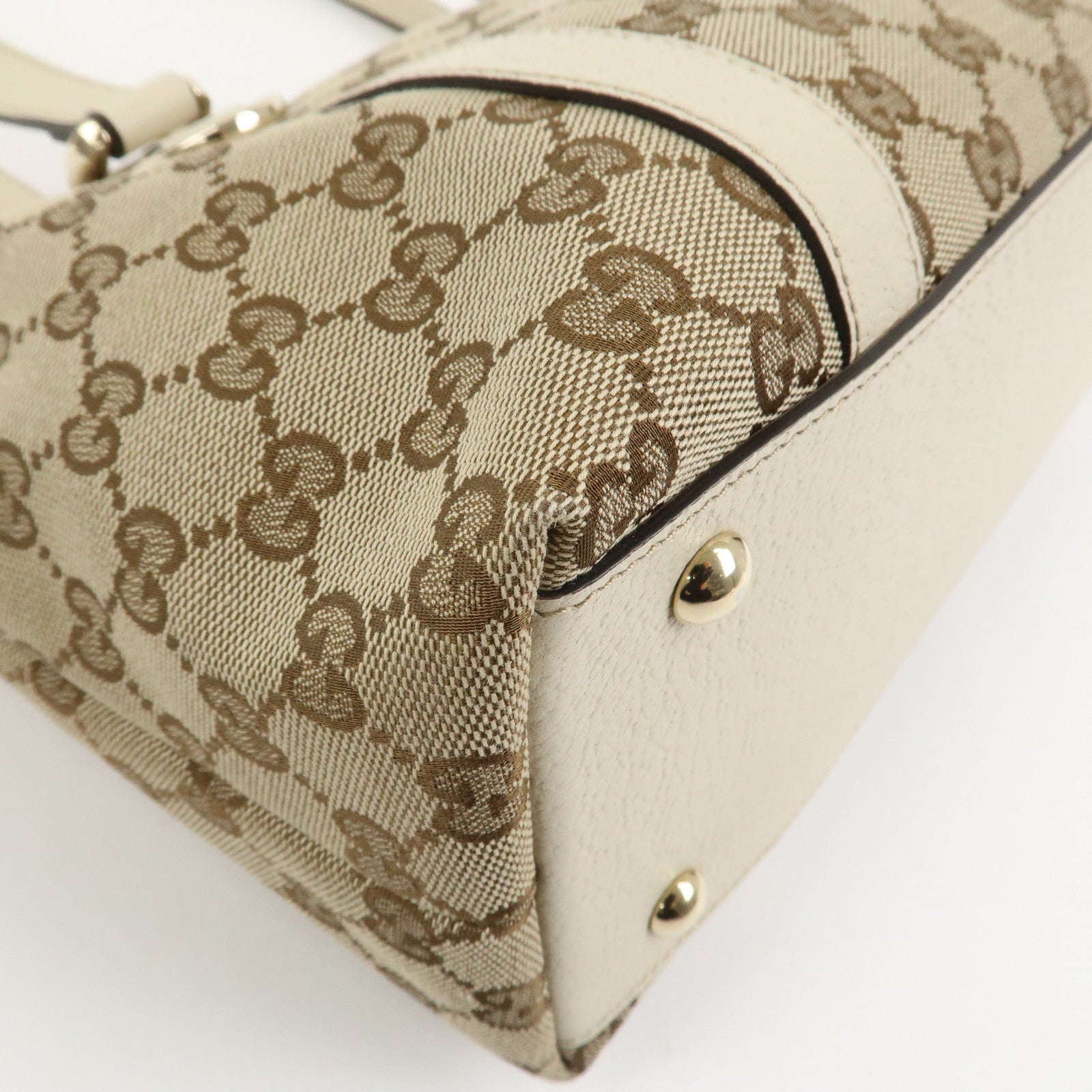 GUCCI Abbey GG Canvas Leather Tote Bag Hand Bag Brown Ivory 141470