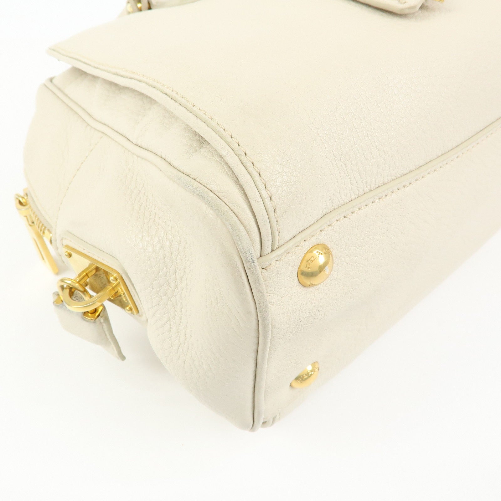 PRADA Vitello Daino Leather Hand Bag Ivory BL0804