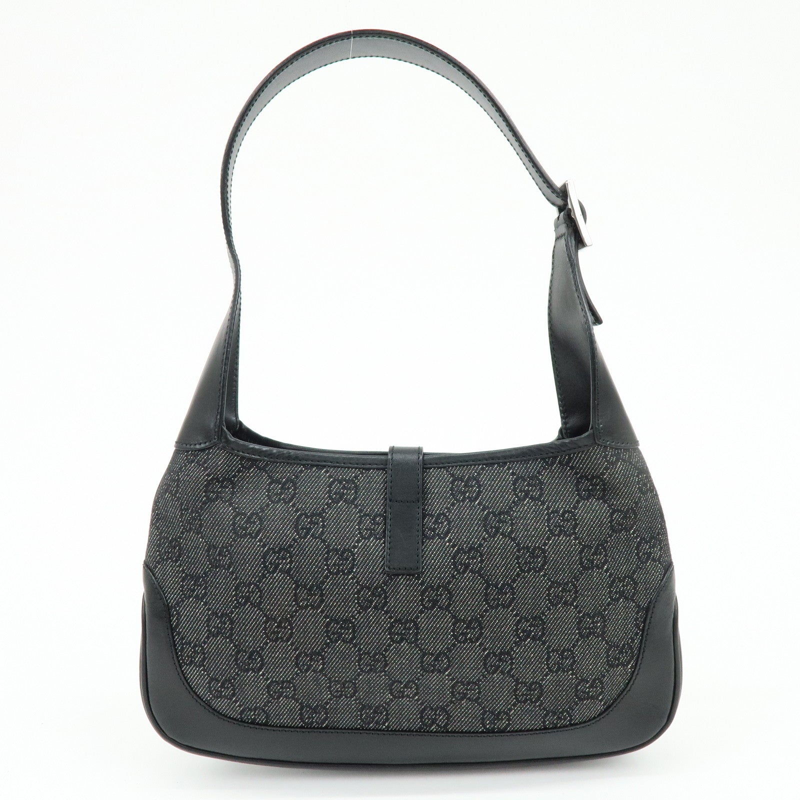 GUCCI Jackie GG Denim Leather Shoulder Bag Black 01147・001013