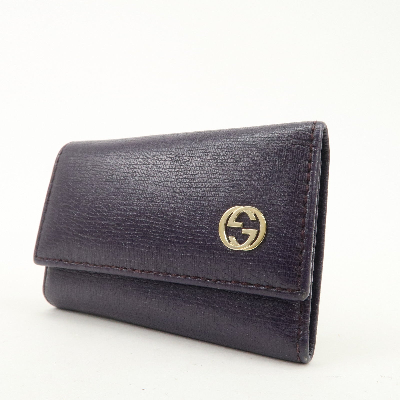 GUCCI Interlocking G Leather 6 Rings Key Case Purple 309706