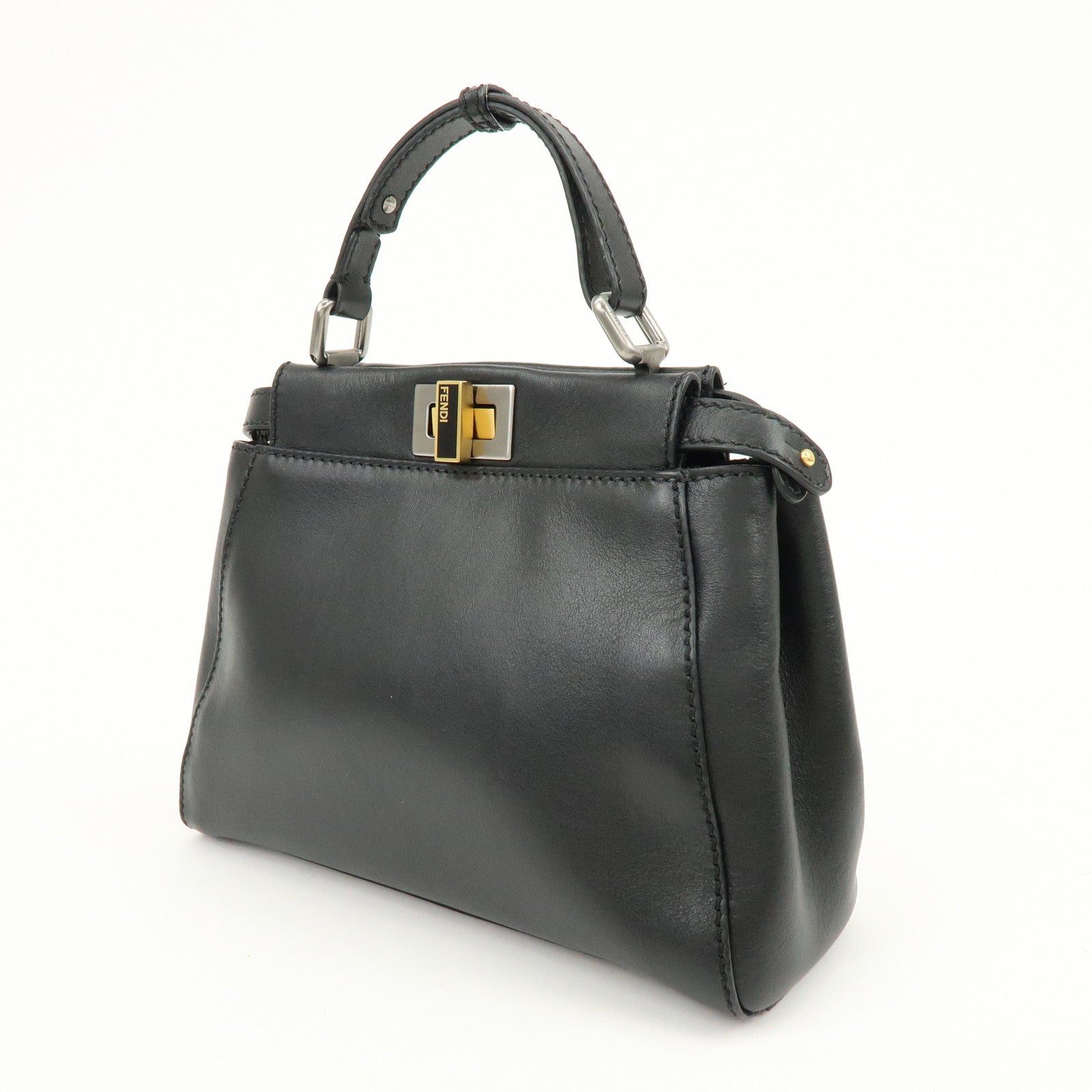 FENDI Peekaboo Leather 2Way Bag Hand Bag Shoulder Bag Black 8BN227