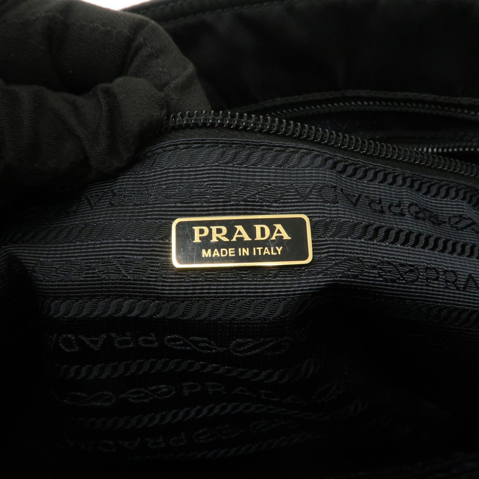 PRADA Nylon Leather Hand Bag Black Gold Hardware 1BA084