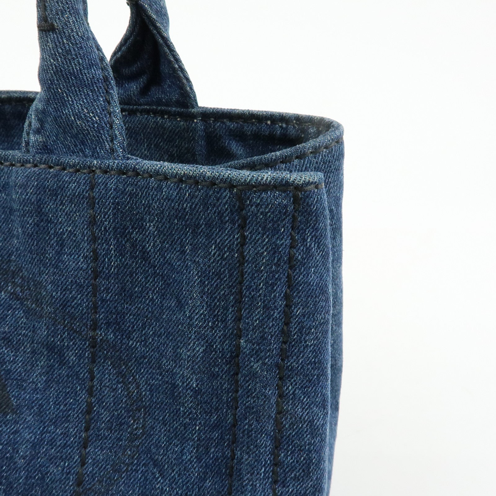 PRADA Triangle Logo Canapa Mini Denim 2Way Bag Hand Bag Blue 1BG439