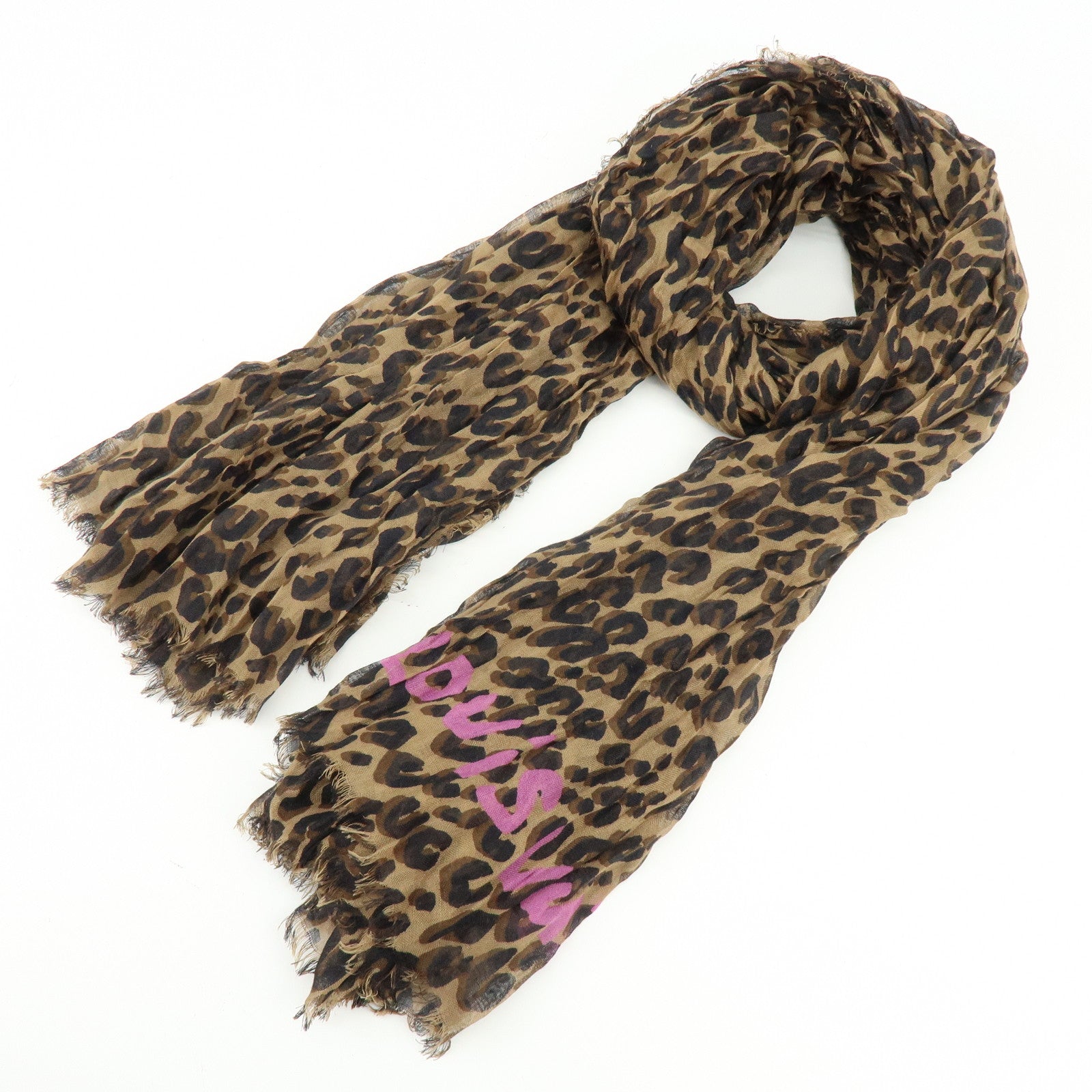 Louis Vuitton Etole Leopard Cashmere Silk Scarf Shawl Brown M75227