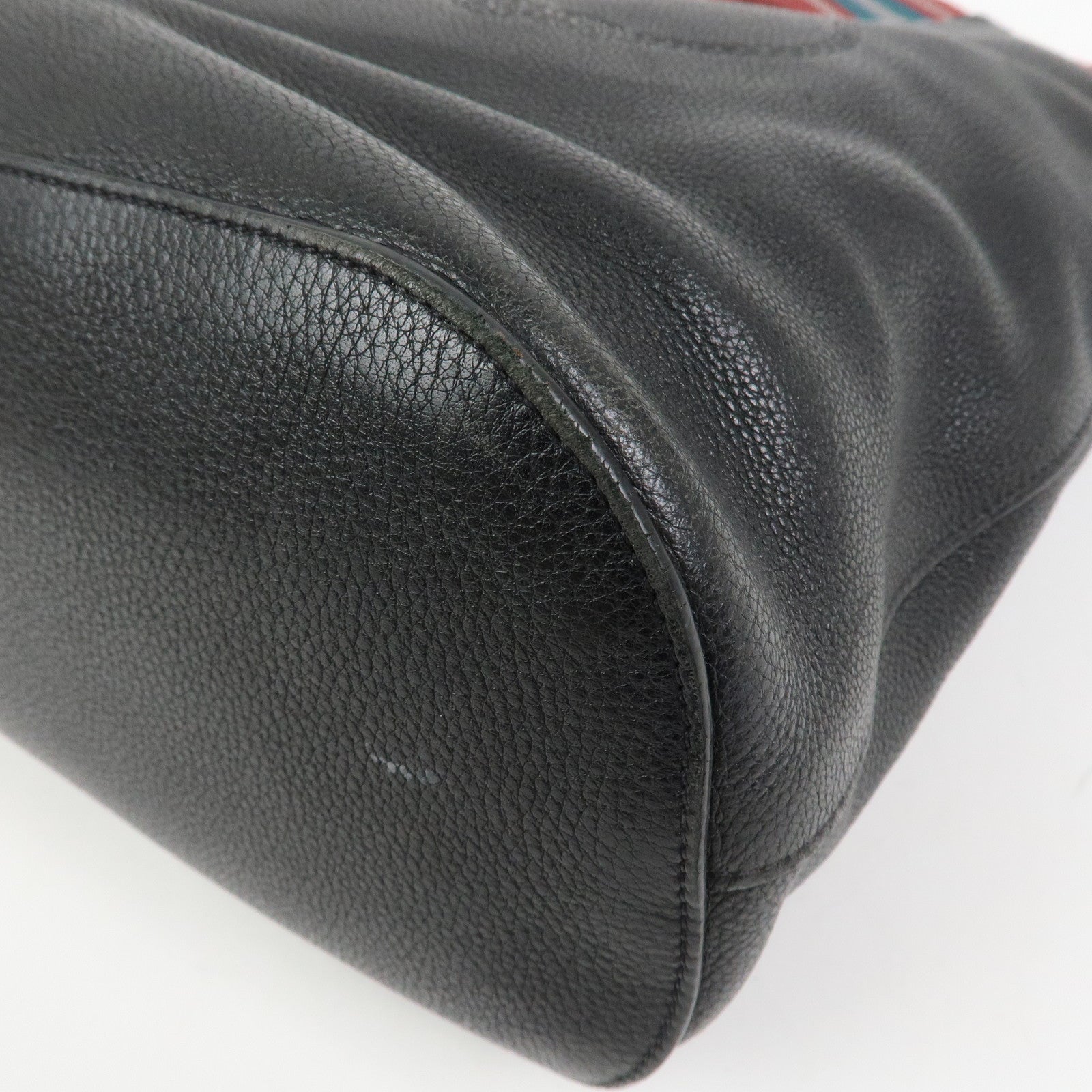 PRADA Logo Calf Leather Shoulder Bag Bucket Bag Black 1BE057