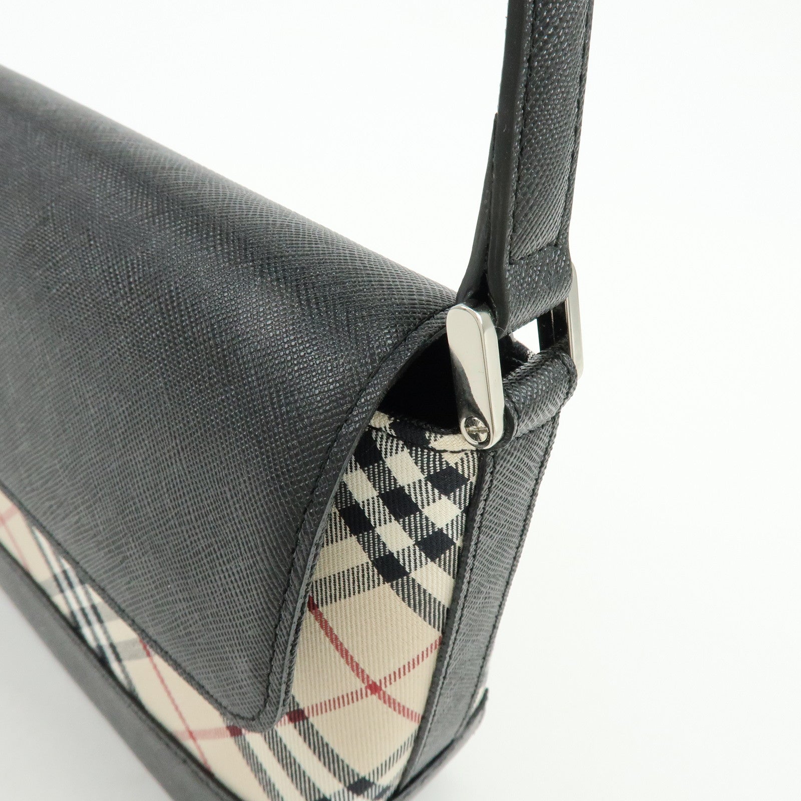 BURBERRY Nova Plaid Canvas Leather Shoulder Hand Bag Beige Black
