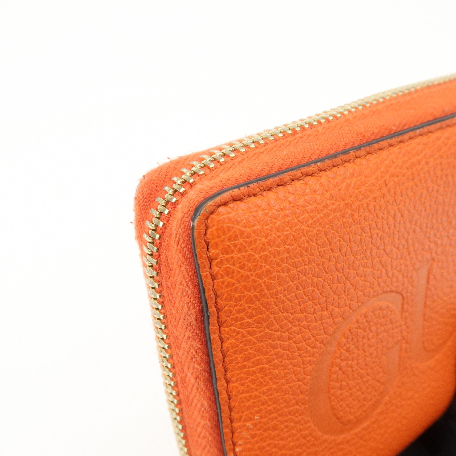 GUCCI Logo Leather Round Zippy Long Wallet Orange 658691