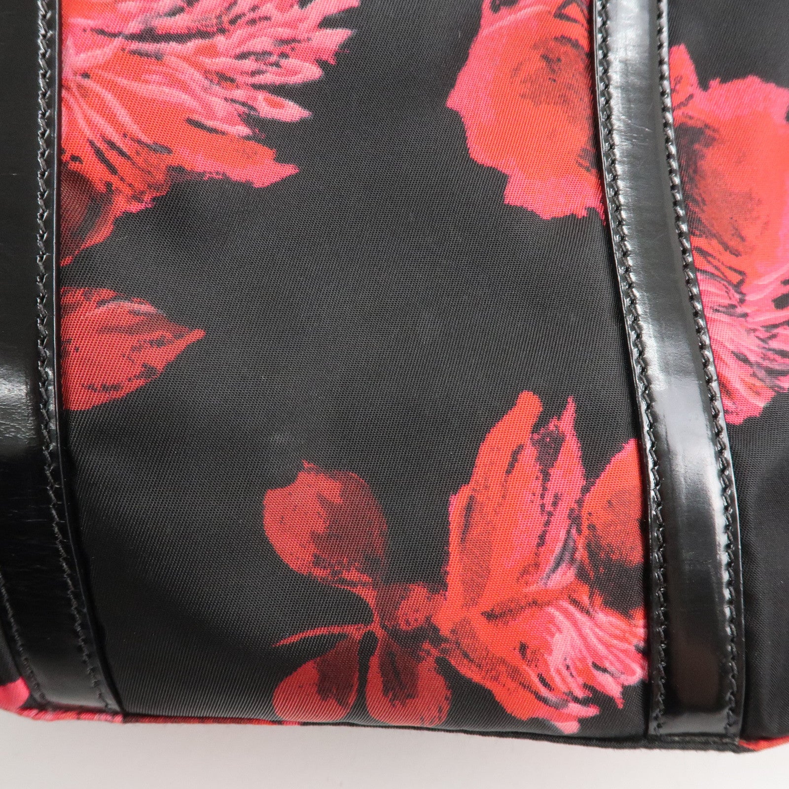 PRADA Triangle Logo Nylon Patent Leather 2Way Bag Flower BN1066 Used