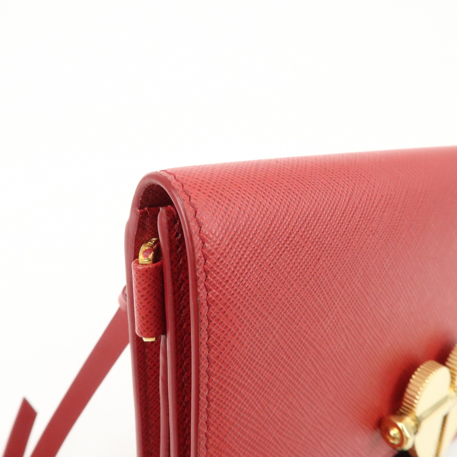 PRADA Heart Lock Leather Shoulder Bag Crossbody Bag Red Used