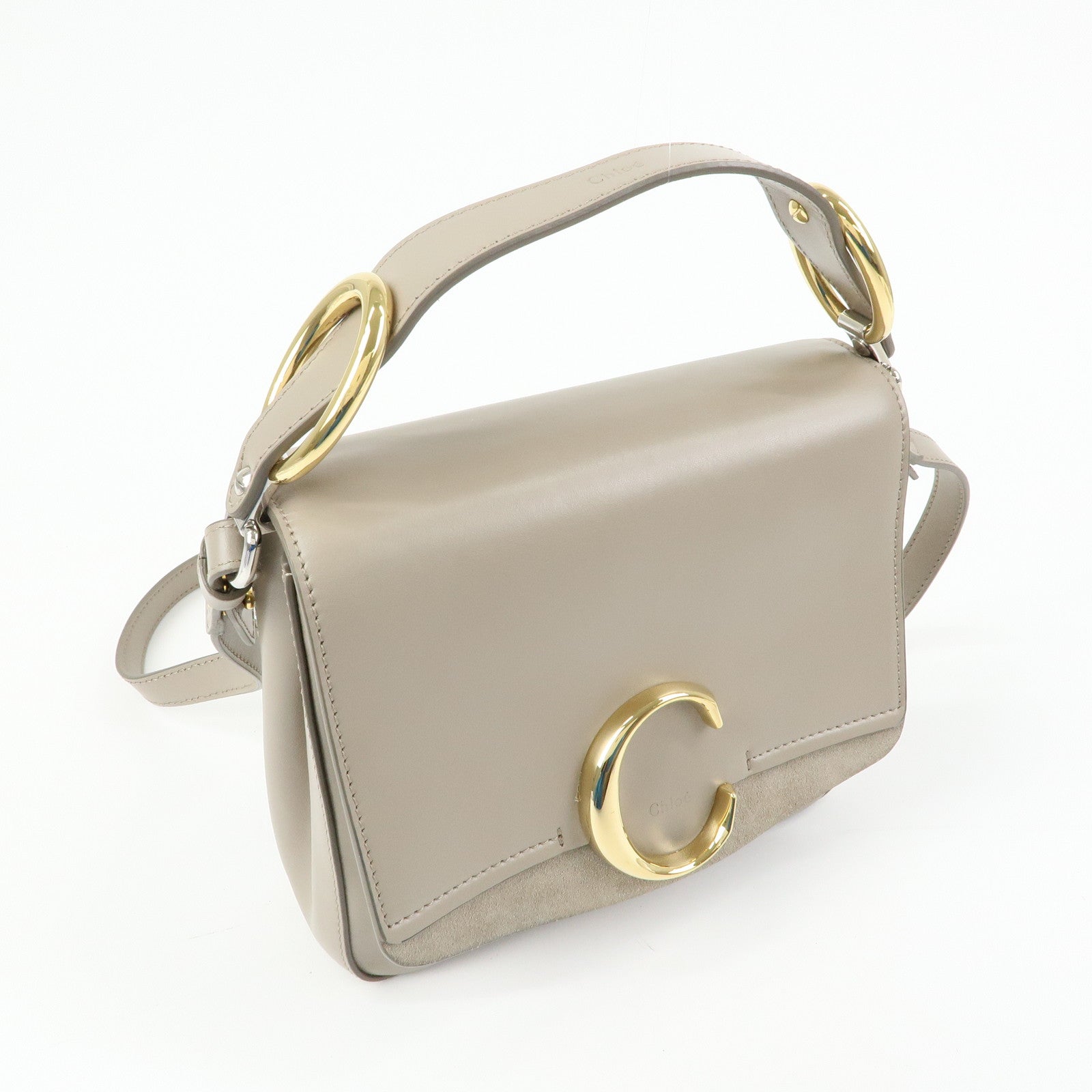 Chloe Chloe C Leather Suede 2Way Hand Bag Shoulder Bag Greige