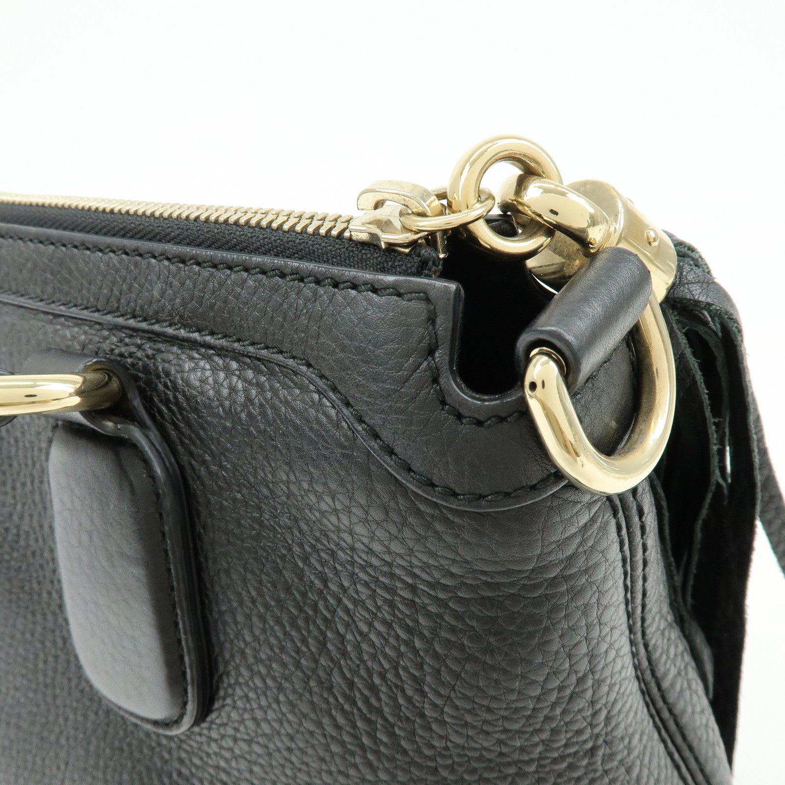 GUCCI SOHO Interlocking G Leather Tote Bag Hand Bag Black 308362