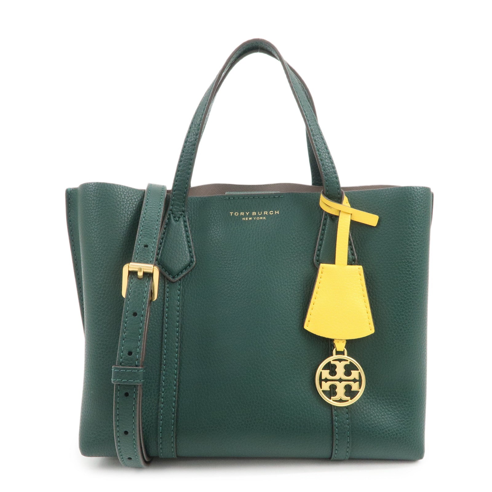 TORY BURCH Perry Logo Leather 2Way Bag Hand Bag Shoulder Bag Green