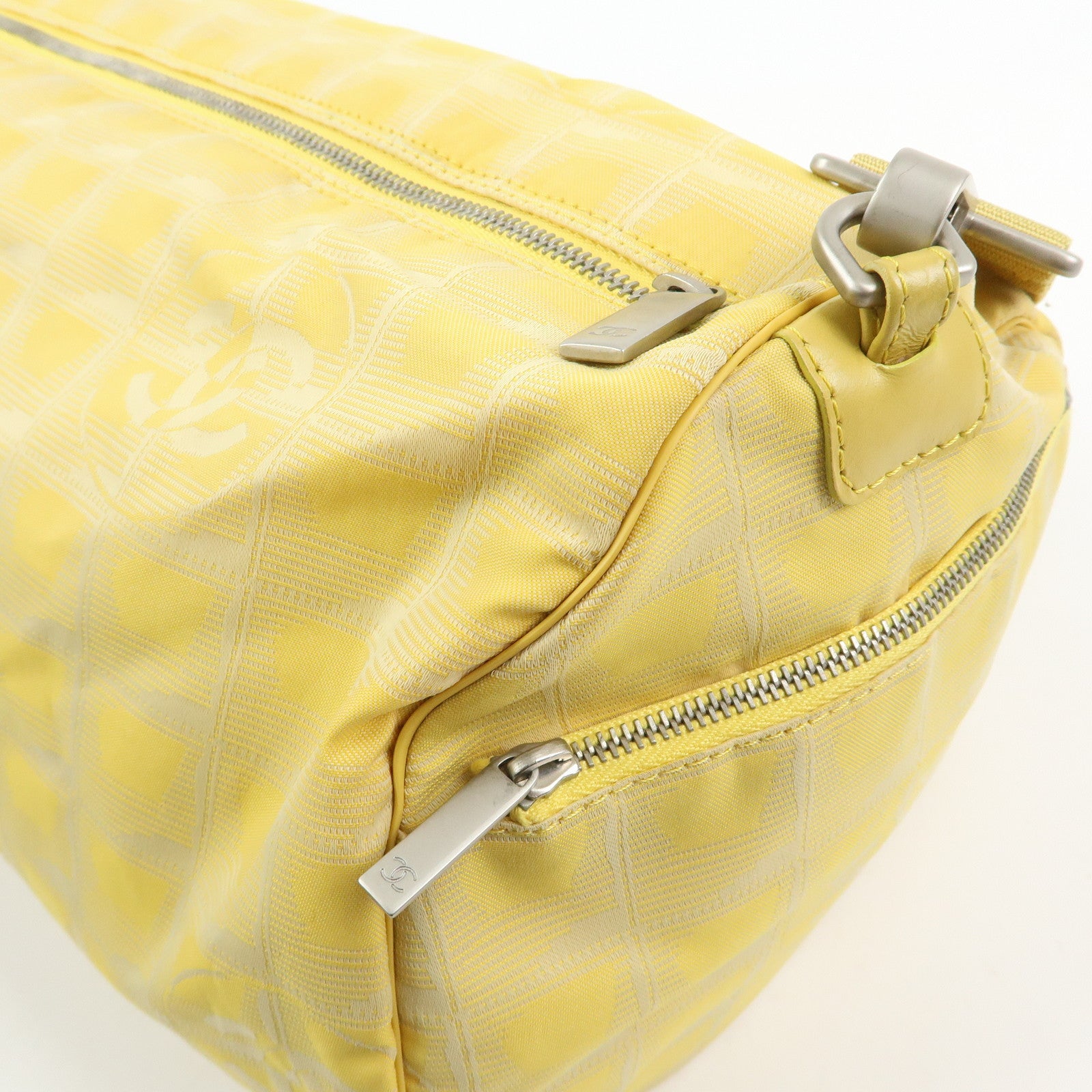 CHANEL New Travel Line Nylon Jacquard Leather Drum Bag Yellow