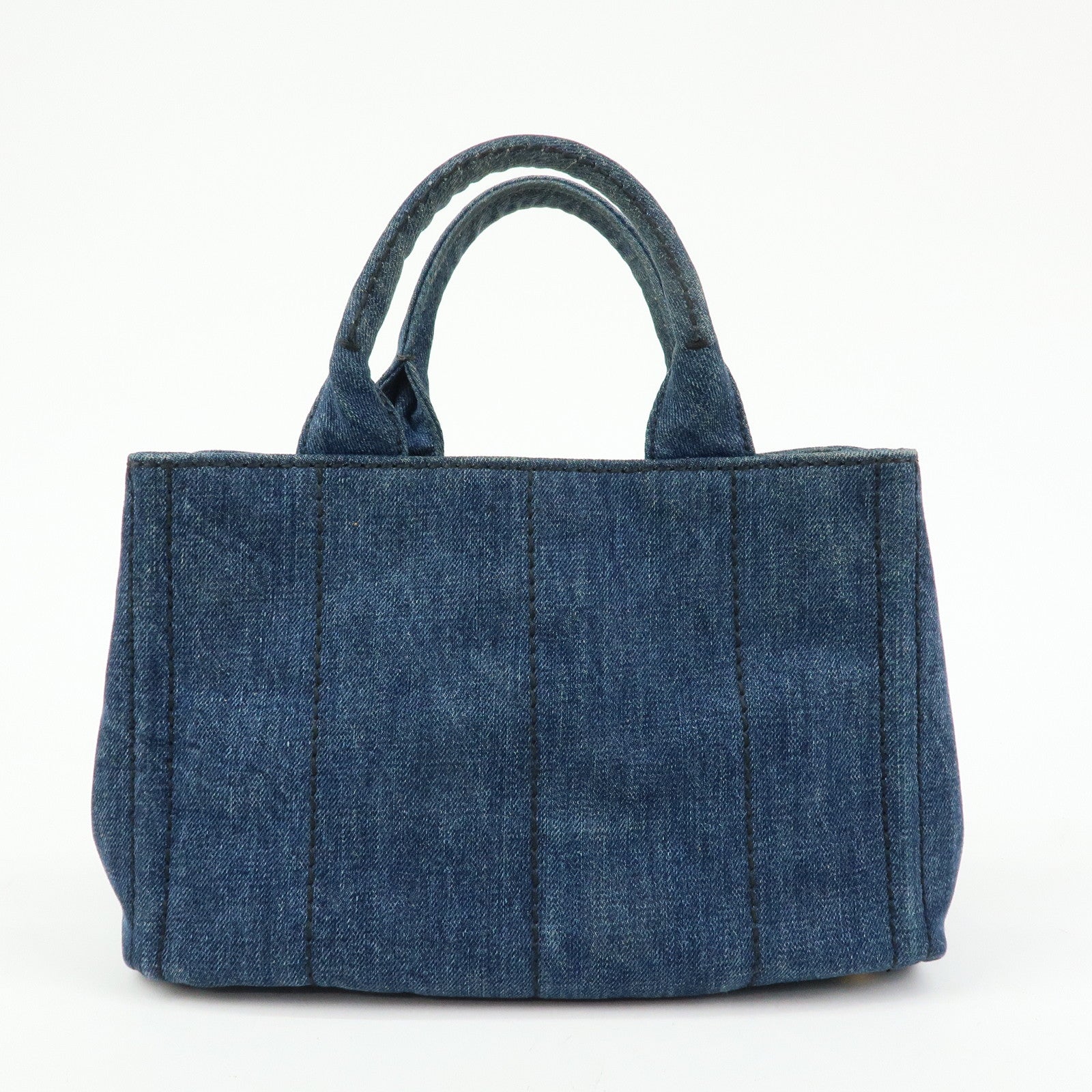 PRADA Triangle Logo Canapa Mini Denim 2Way Bag Hand Bag Blue 1BG439