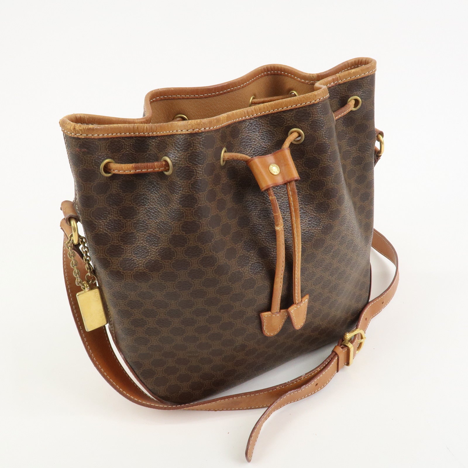 CELINE Macadam PVC Canvas Leather Shoulder Bag Crossbody Bag Brown