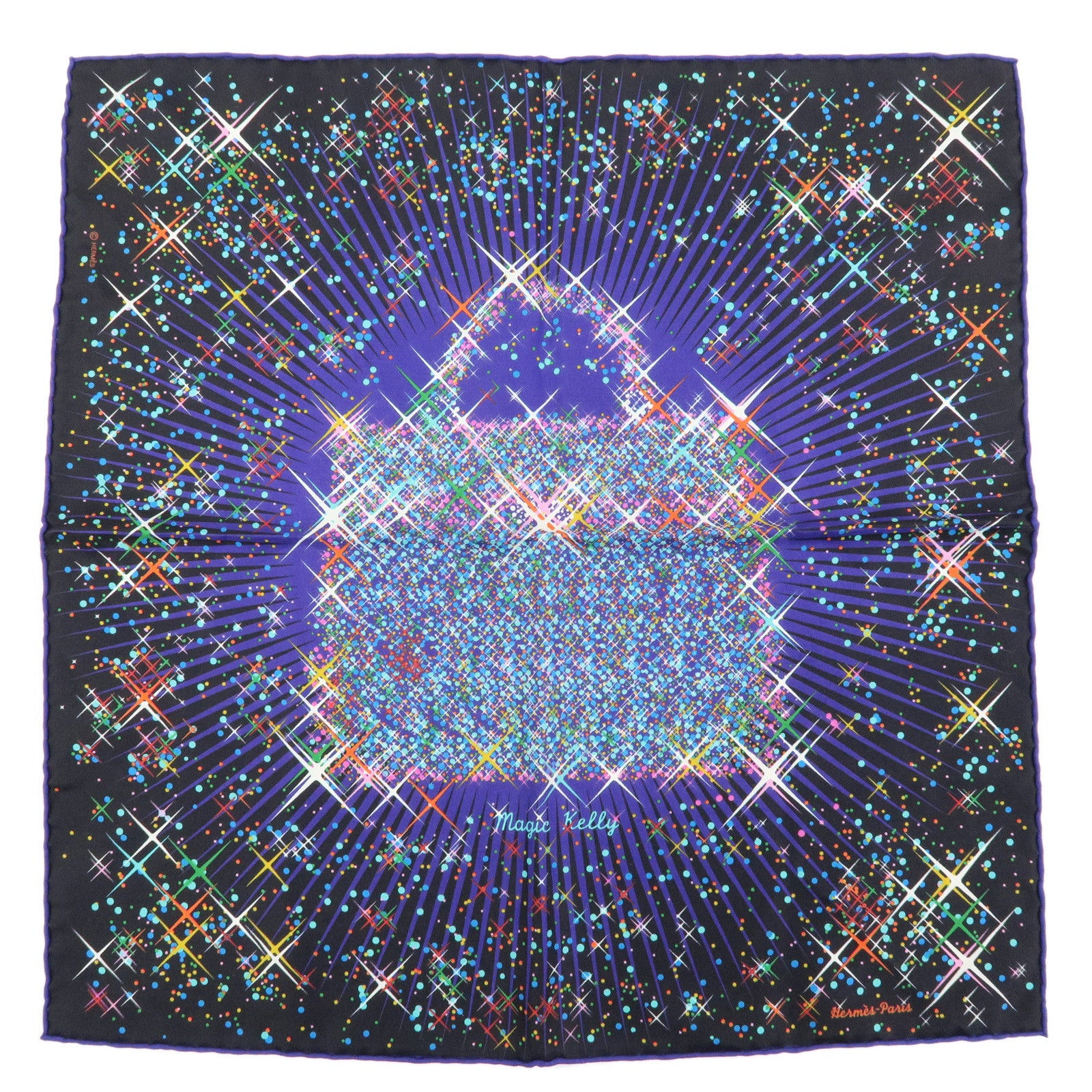HERMES Carre 42 Silk 100% Scar Magic Kelly Blue Multicolor