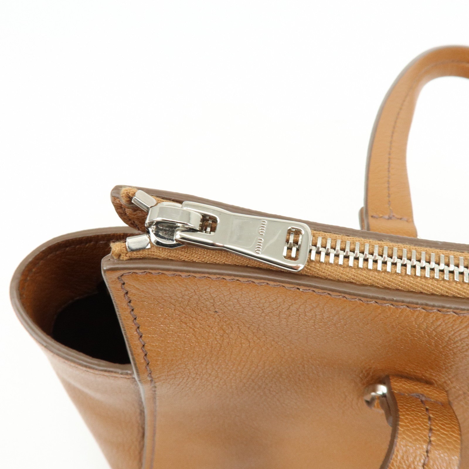 MIU MIU Madras Leather 2Way Bag Hand Bag Shoulder Bag Brown 5BB004