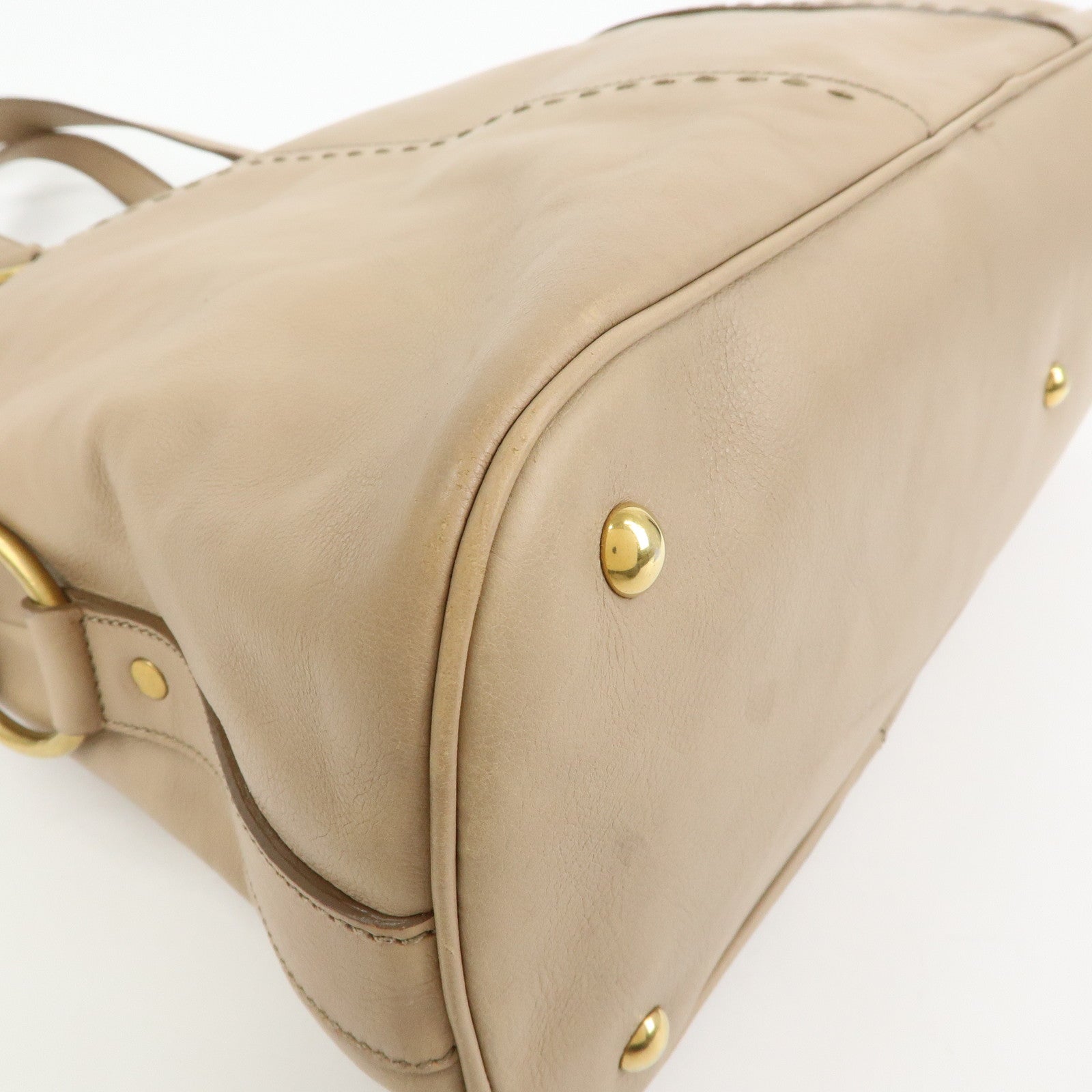 SAINT LAURENT PARIS Muse Leather Hand Bag Tote Bag Beige