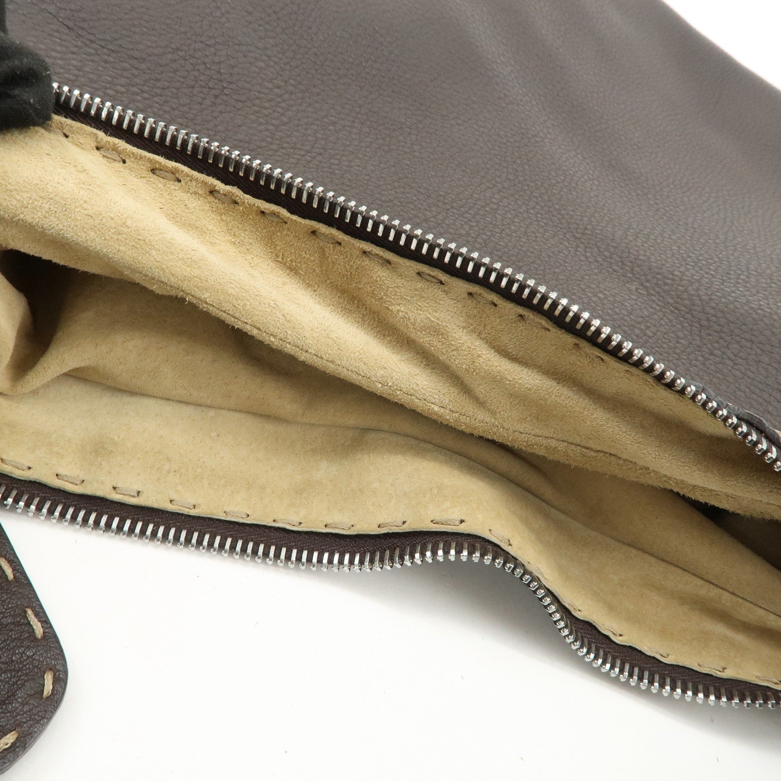 FENDI Selleria Leather Shoulder Bag Hand Bag Brown