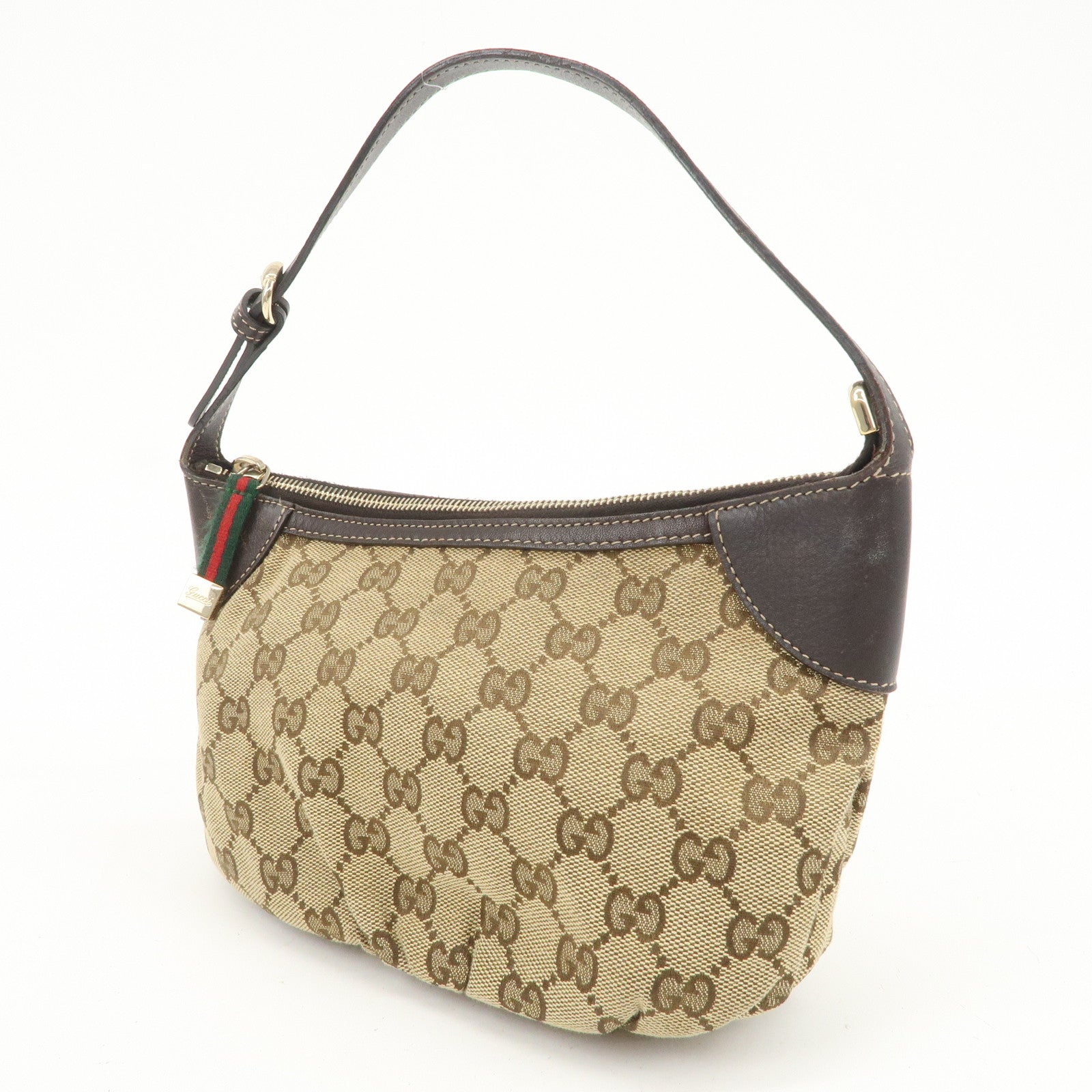 GUCCI Sherry Leather Accessory Poach Hand Bag Brown 224093