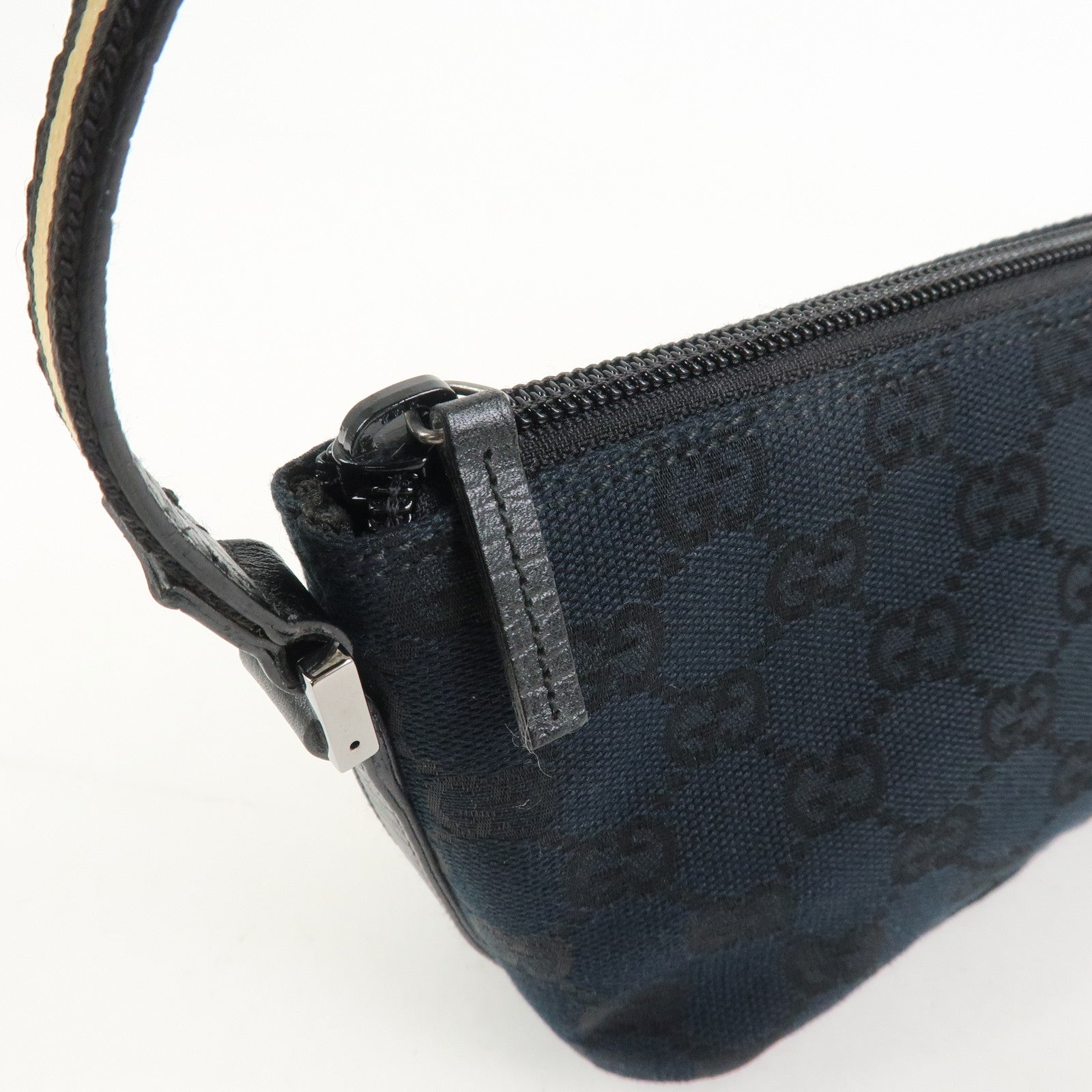 GUCCI Boat Bag Sherry GG Canvas Leather Hand Bag Black 141809