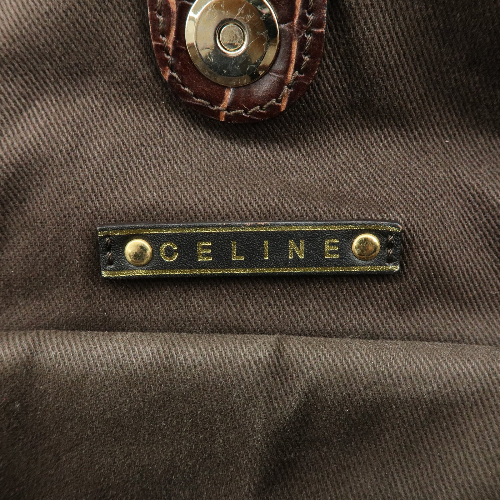 CELINE Macadam Bittersweet Canvas Leather Shoulder Bag Brown