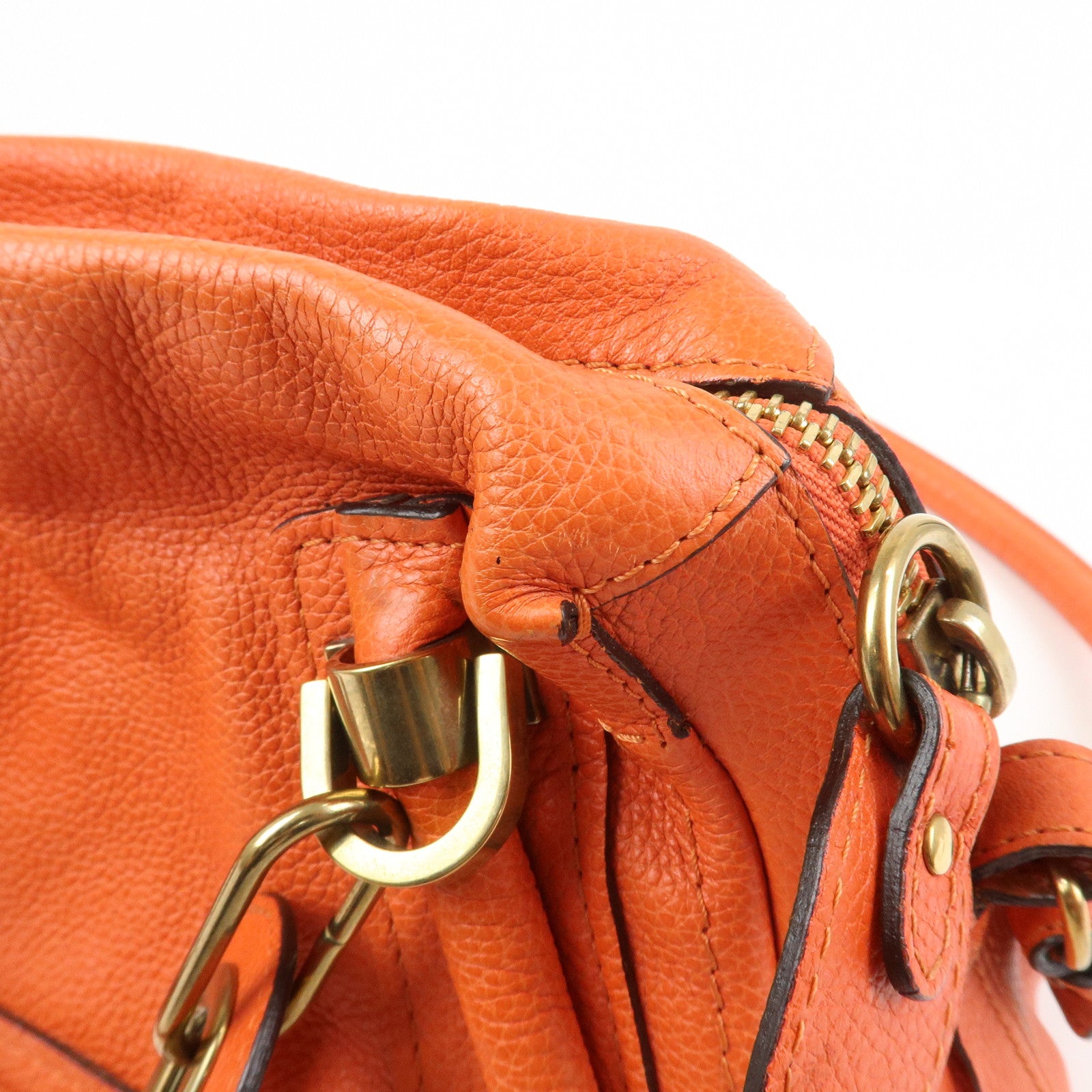 Chloe Parati Leather CH Shoulder Bag Hand Bag Orange
