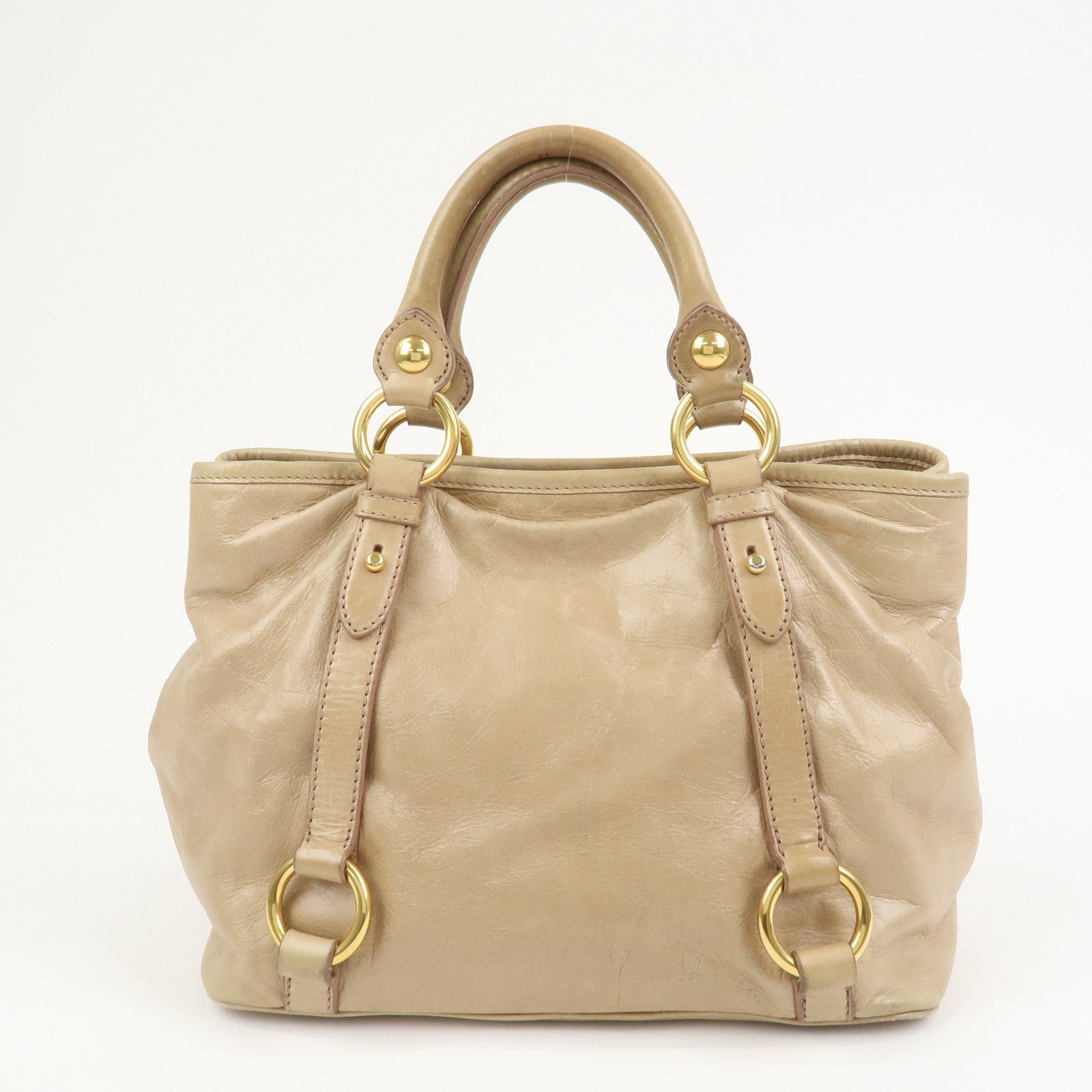 MIU MIU Leather 2Way Bag Hand Bag Shoulder Bag Beige