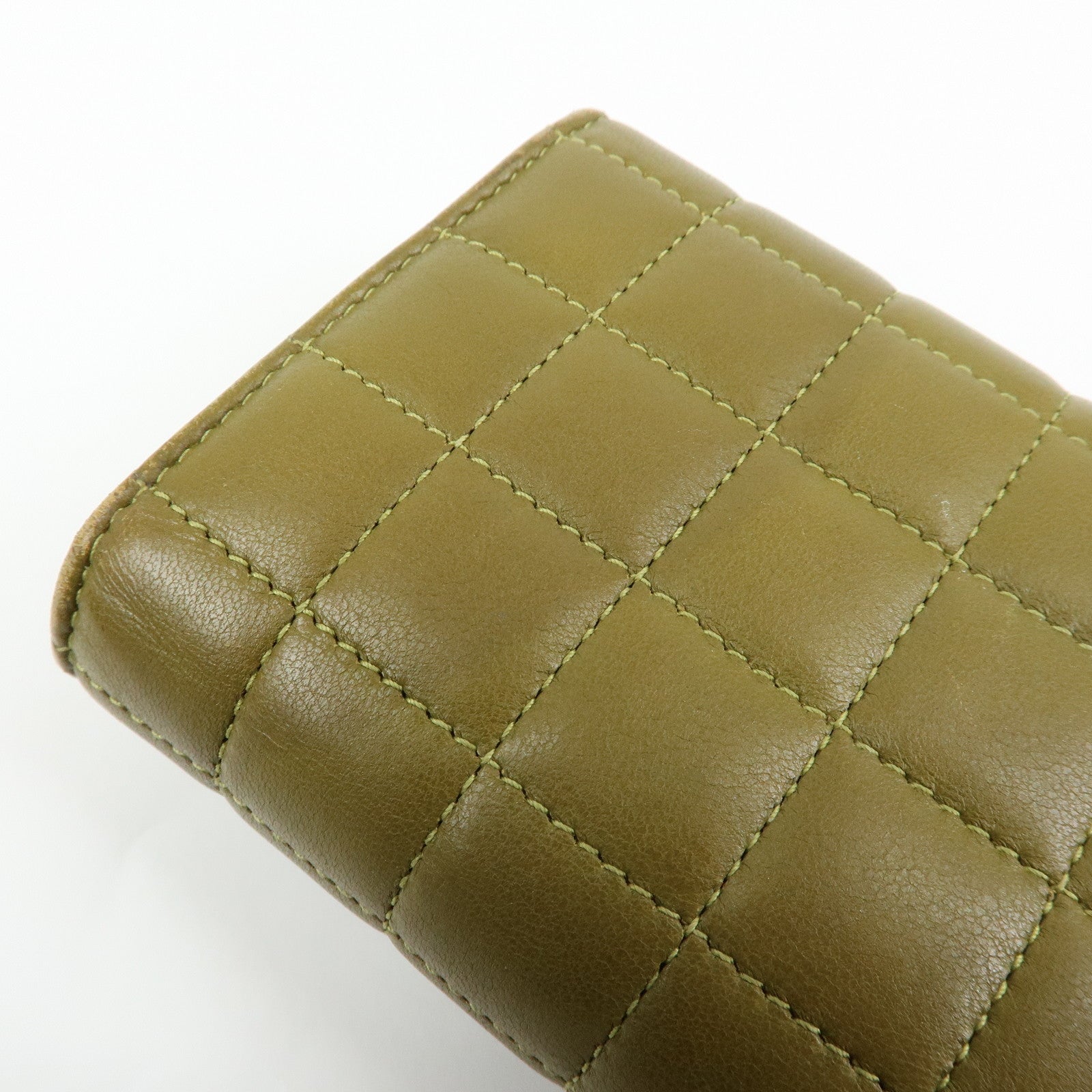 SAINT LAURENT PARIS Cassandra Leather Tri-Fold Wallet Khaki