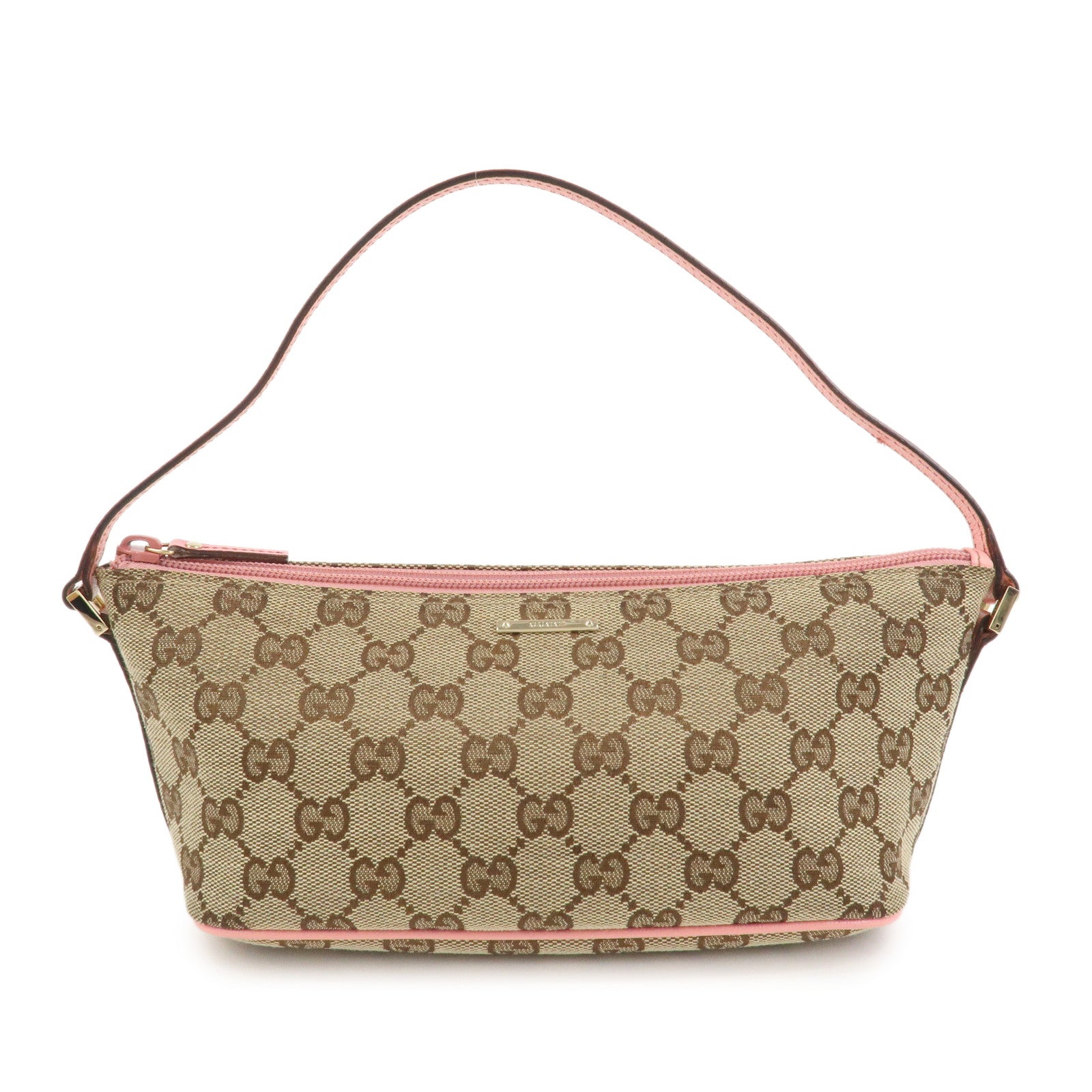 GUCCI Boat Bag GG Canvas Leather Accessory Pouch Hand Bag 07198