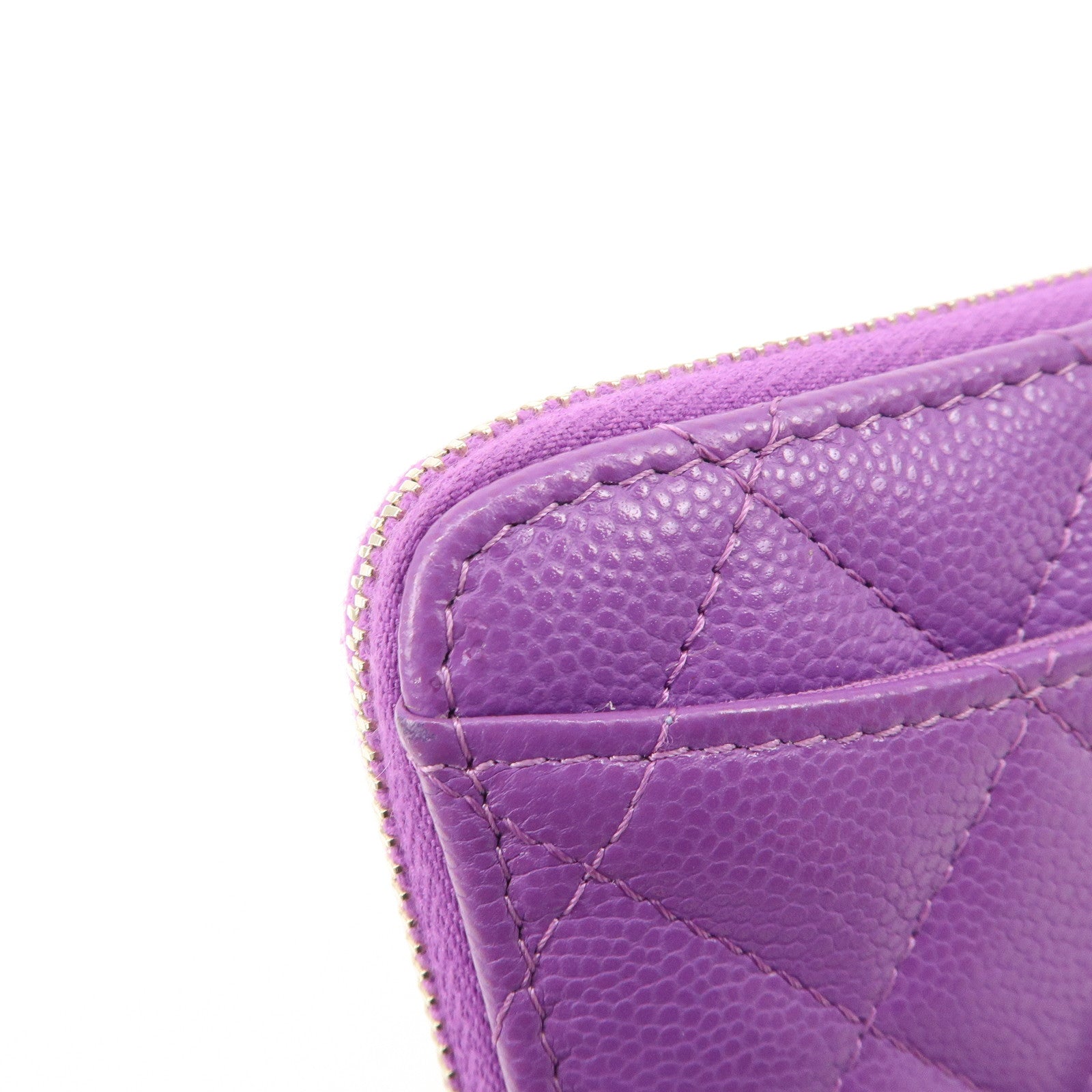 CHANEL Matelasse COCO Mark Caviar Skin Round Zippy Coin Purse Purple Used