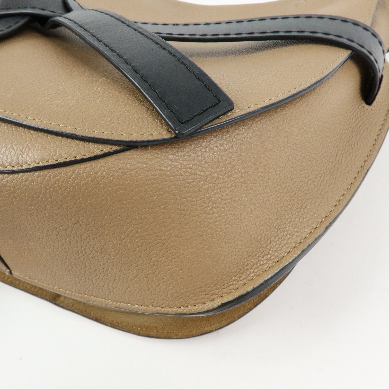 LOEWE Calf Leather Shoulder Bag Gate Bag Medium Beige Black