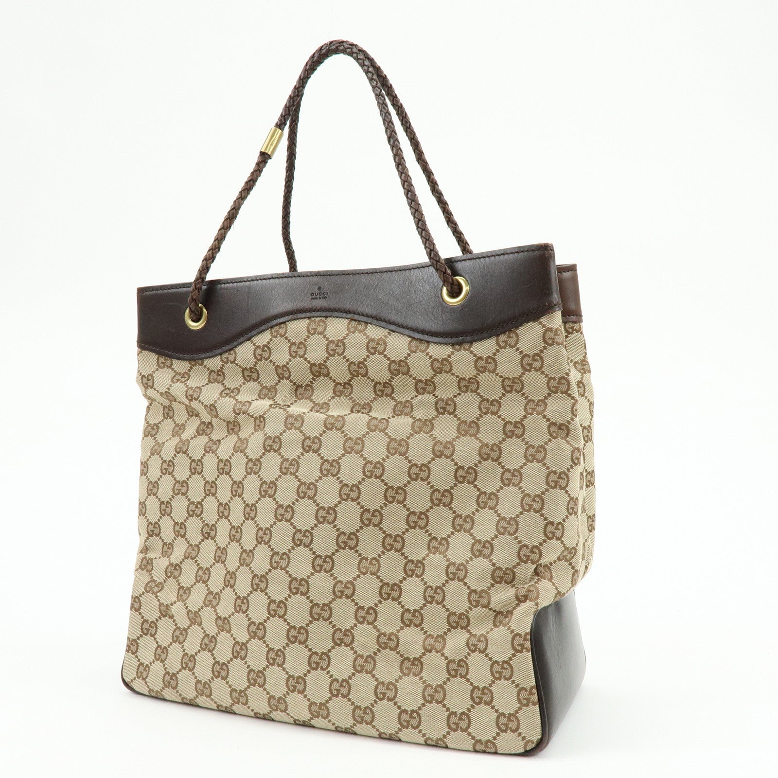GUCCI GG Canvas Leather Tote Bag Shoulder Bag Brown 109141