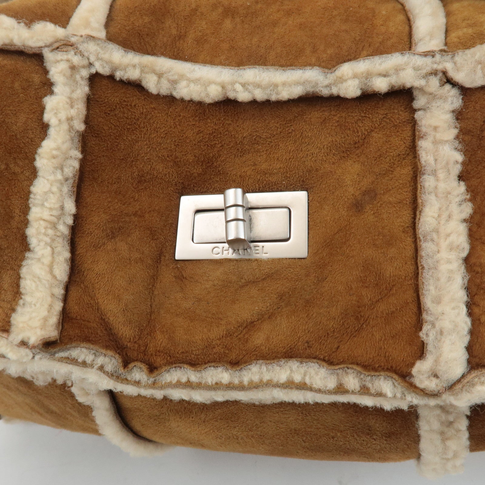 CHANEL Chocolate Bar Suede Mouton Shoulder Bag Hand Bag Brown Used