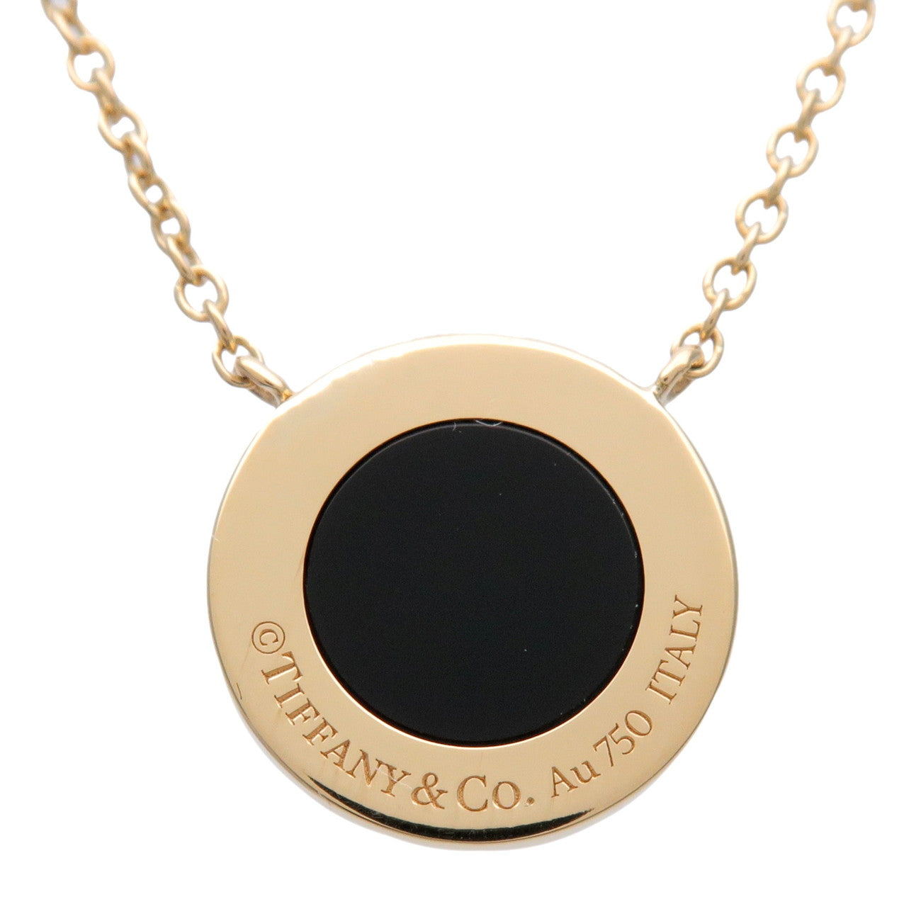 Tiffany & Co T TWO Circle Diamond Onyx Necklace K18 750YG Black