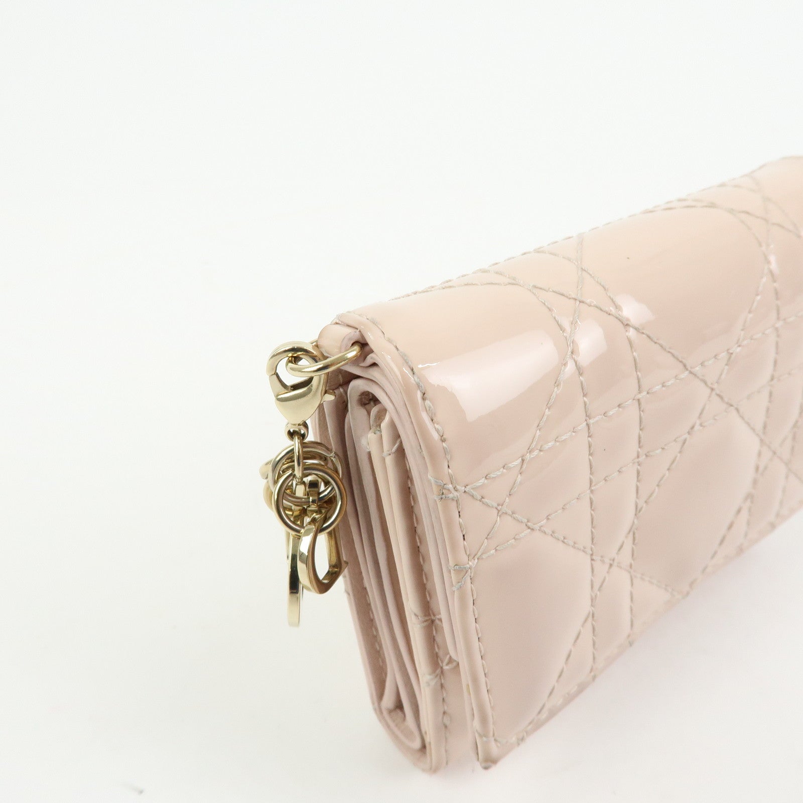 Christian Dior Lady Dior Cannage Patent Leather Lotus Wallet Pink