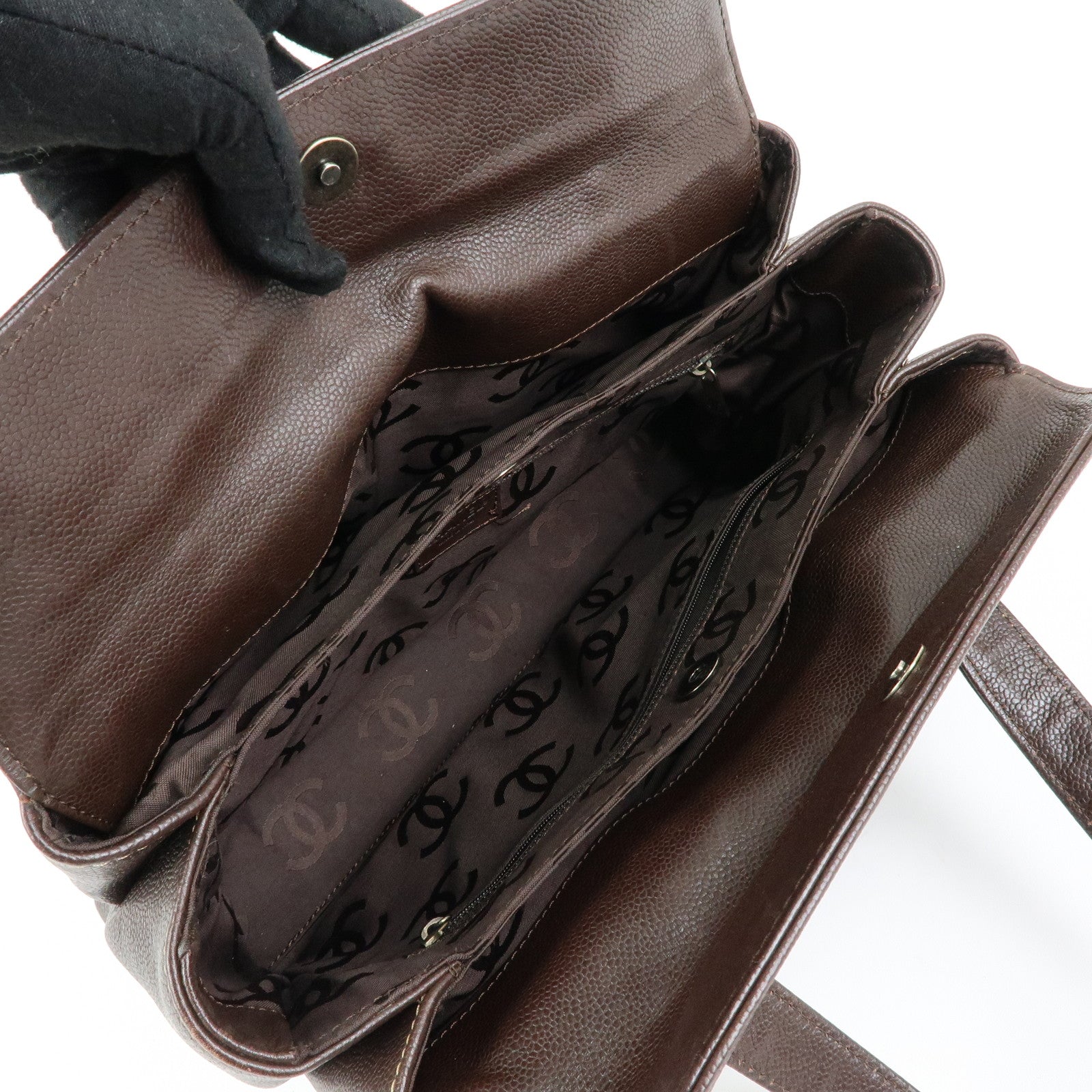 CHANEL COCO Mark Caviarskin Tote Bag Hand Bag Shoulder Bag Brown