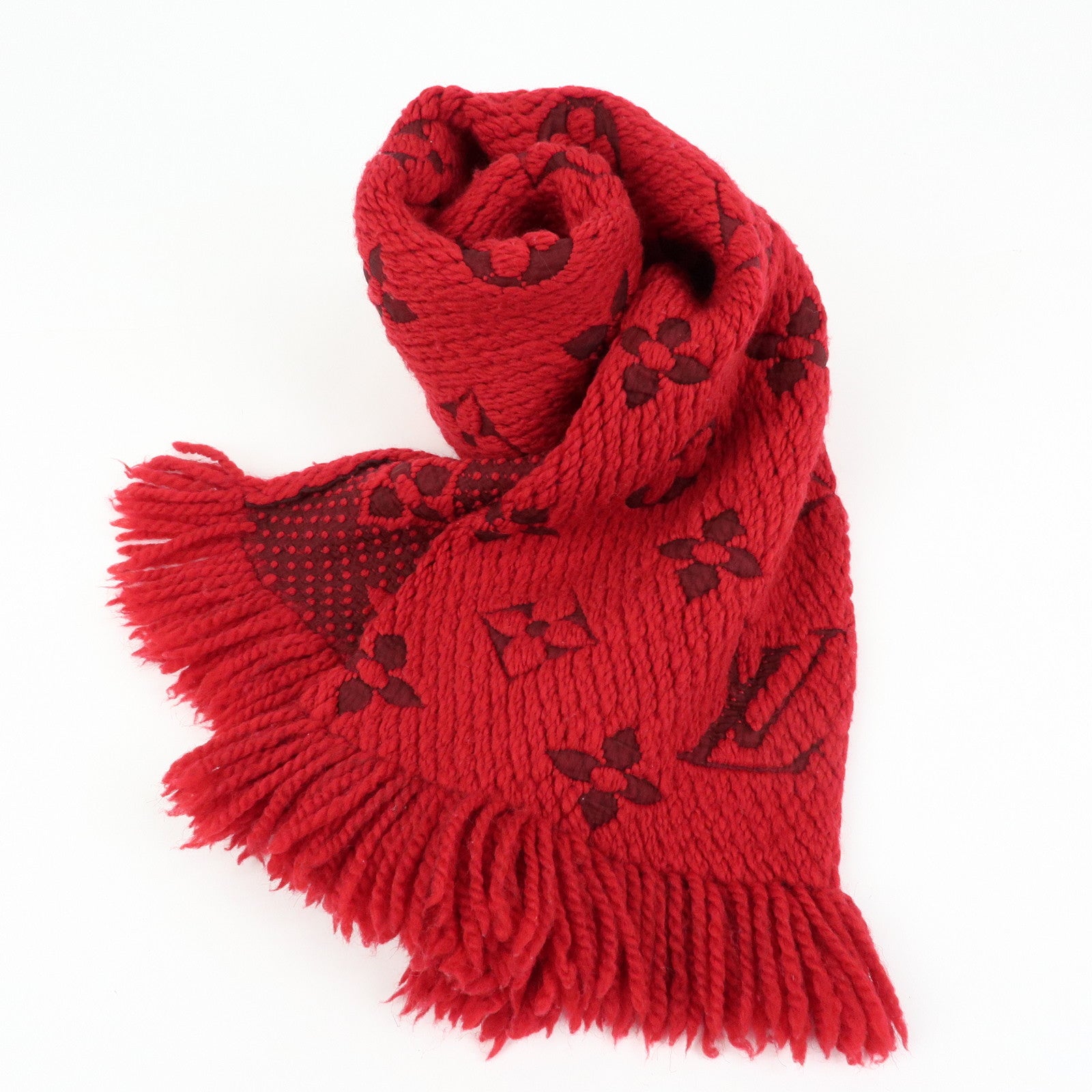 Louis Vuitton Echarpe Logomania Monogram Wool Silk Scarf Red