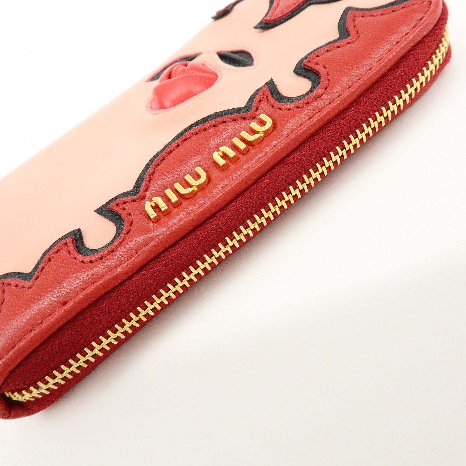 MIU MIU Lamb Skin Leather Zippy Pouch Rose Pink Red