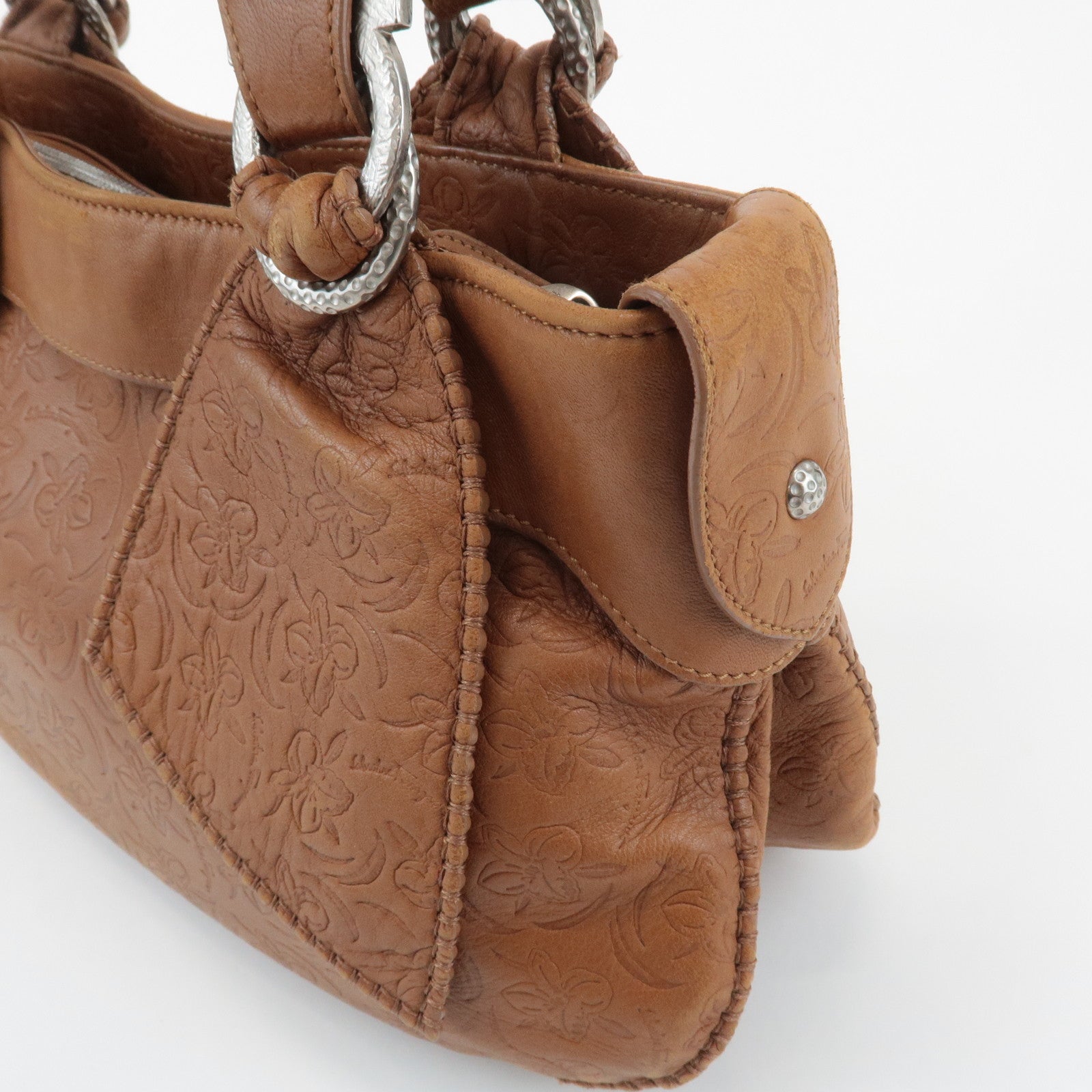 Ferragamo Ganchini Leather Shoulder Bag Hand Bag Brown Used