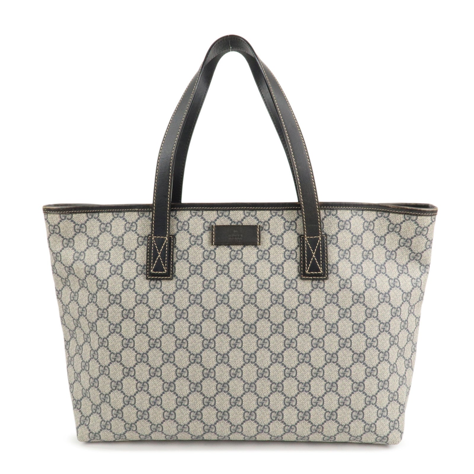 GUCCI GG Supreme Leather Tote Bag Hand Bag Beige Navy 211137